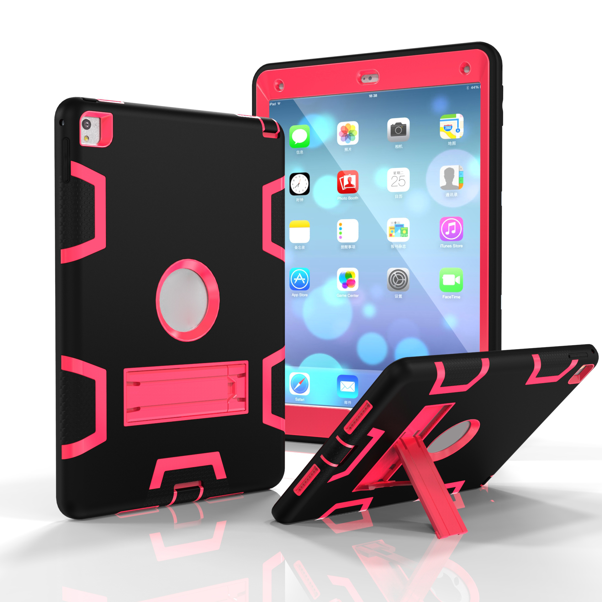 For iPad Air 2 Armor Defender Case Kickstand PC Silicone Hybrid Cover - Black / Rose, iPad Air 2
For iPad Air 2 Armor Defender Case Kickstand PC Silicone Hybrid Cover - Black / Rose, iPad Air 2