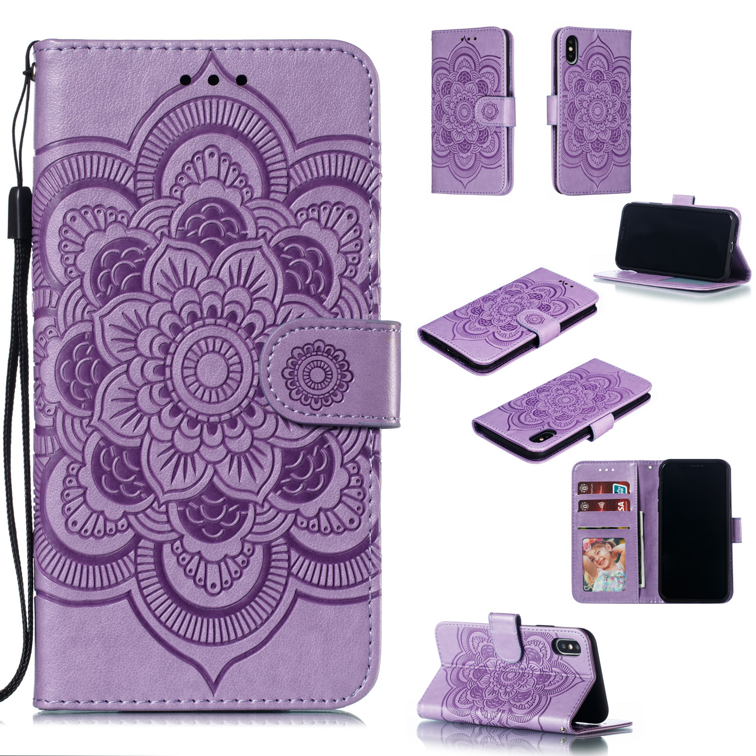 Imprint Mandala Flower Leather Wallet Case Phone Cover for iPhone X/XS - Purple, iPhone X
Imprint Mandala Flower Leather Wallet Case Phone Cover for iPhone X/XS - Purple, iPhone X