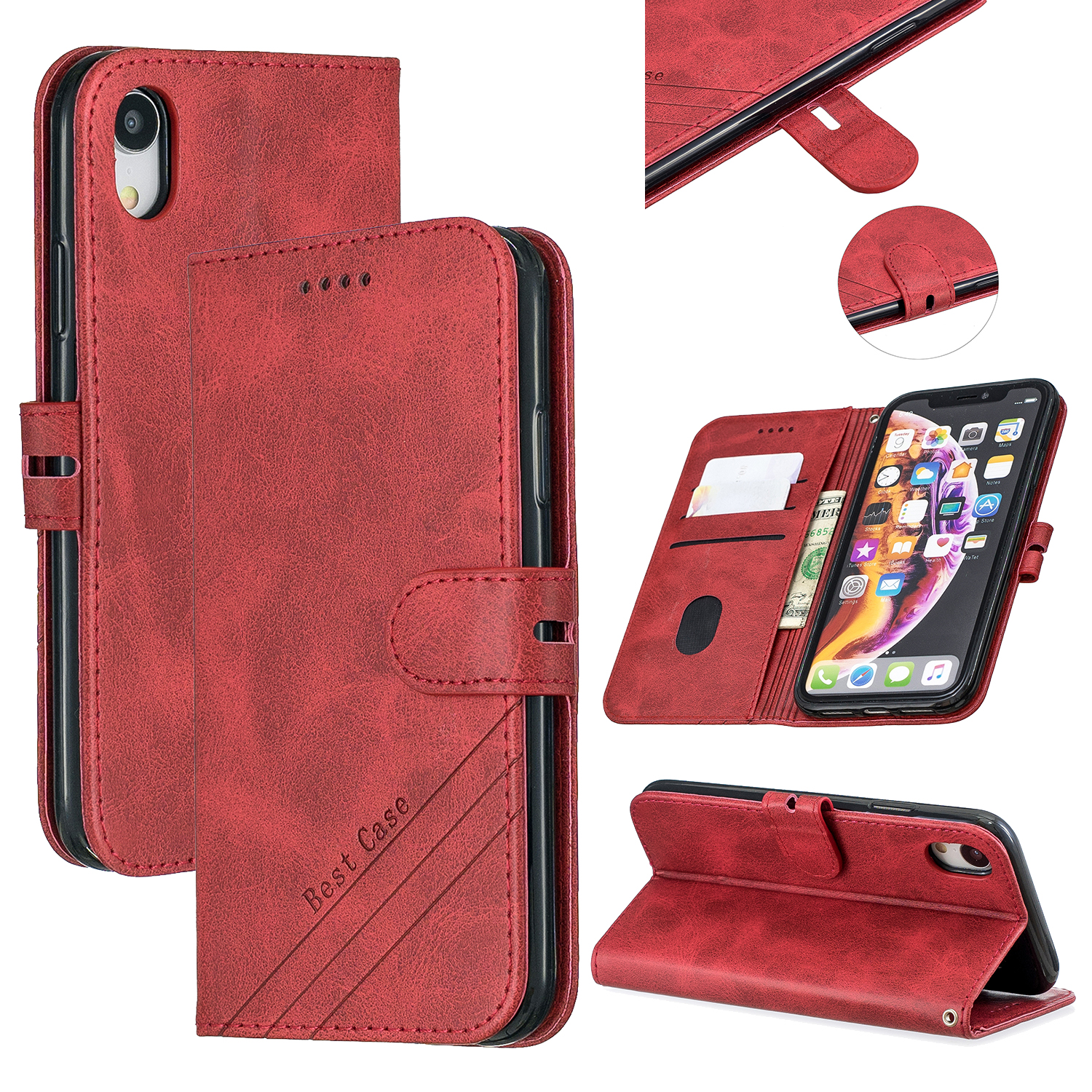 Wallet Leather Stand Case Phone Covering for iPhone XR 6.1 inch - Red, iPhone XR 6.1 inch
Wallet Leather Stand Case Phone Covering for iPhone XR 6.1 inch - Red, iPhone XR 6.1 inch