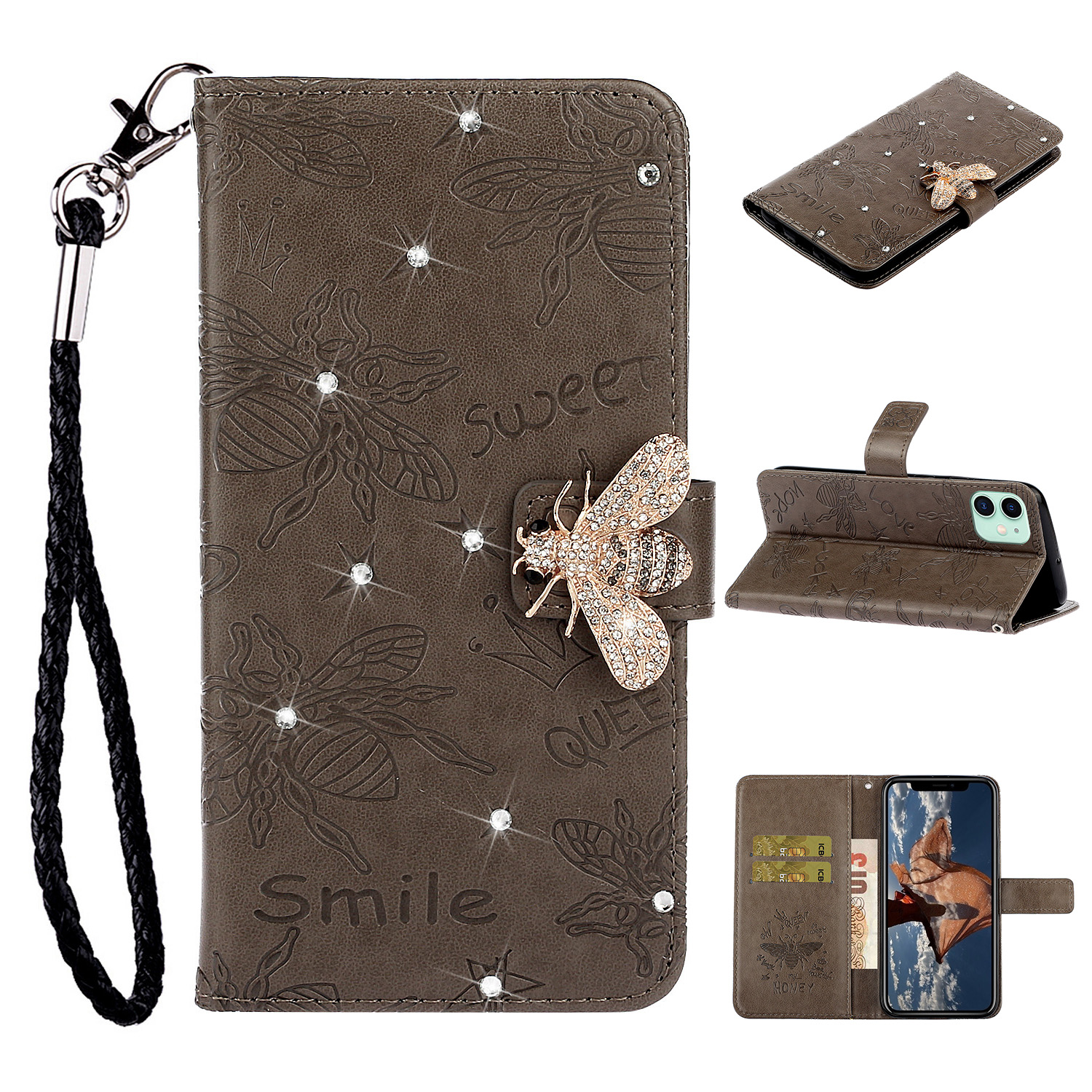 Rhinestone Decor Bee Pattern Imprint Leather Wallet Phone Case for Apple iPhone 11 6.1 inch - Brown, iPhone 11 6.1 inch
Rhinestone Decor Bee Pattern Imprint Leather Wallet Phone Case for Apple iPhone 11 6.1 inch - Brown, iPhone 11 6.1 inch