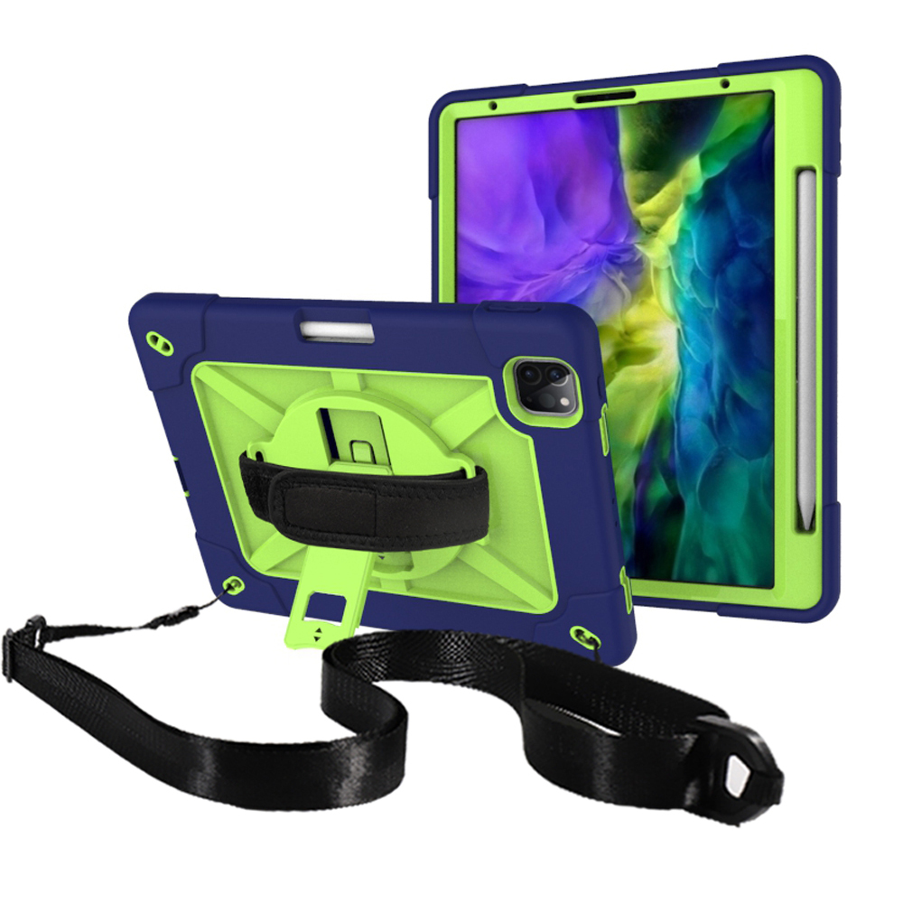 Kickstand Shock Proof Silicone + PC Hybrid Case with Shoulder Strap for iPad Pro 11-inch (2021)/(2020)/(2018) - Navy Blue/Cyan, iPad Pro 11-inch (2021)
Kickstand Shock Proof Silicone + PC Hybrid Case with Shoulder Strap for iPad Pro 11-inch (2021)/(2020)/(2018) - Navy Blue/Cyan, iPad Pro 11-inch (2021)