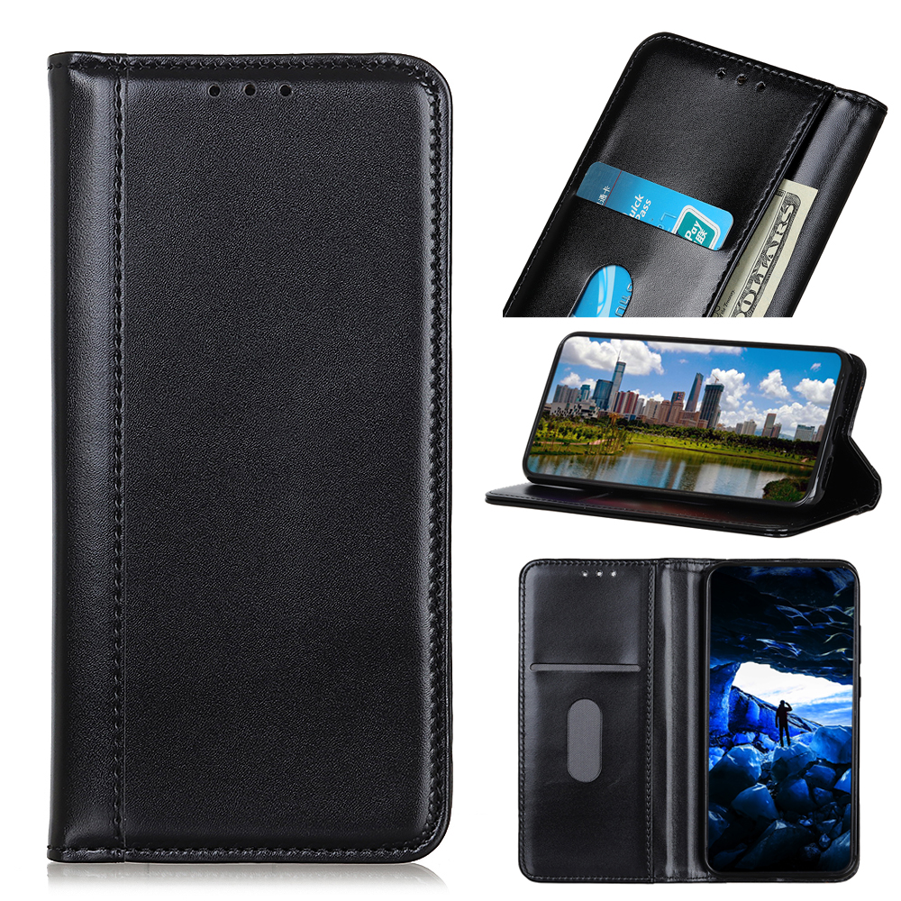 Auto-absorbed Split Leather Shell for iPhone 12 Pro/12 - Black, iPhone 12 Pro