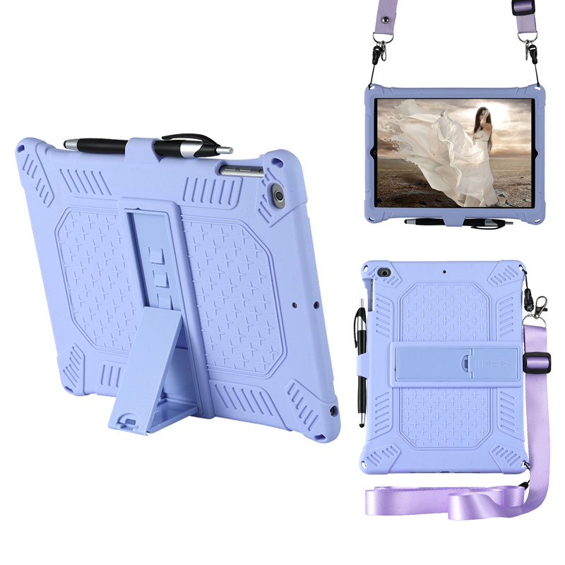 Silicone Tablet Cover with PC Kickstand with Shoulder Strap for iPad 9.7-inch (2018)/(2017)/iPad Air (2013) - Baby Blue, iPad 9.7-inch (2018)
Silicone Tablet Cover with PC Kickstand with Shoulder Strap for iPad 9.7-inch (2018)/(2017)/iPad Air (2013) - Baby Blue, iPad 9.7-inch (2018)