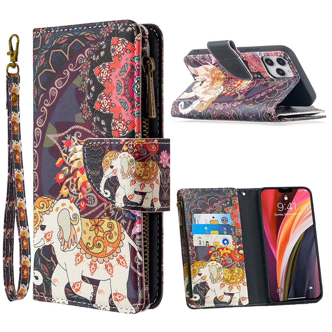 BF03 Pattern Printing Zipper Wallet Leather Phone Shell for iPhone 12 Pro/12 - Elephant, iPhone 12
BF03 Pattern Printing Zipper Wallet Leather Phone Shell for iPhone 12 Pro/12 - Elephant, iPhone 12