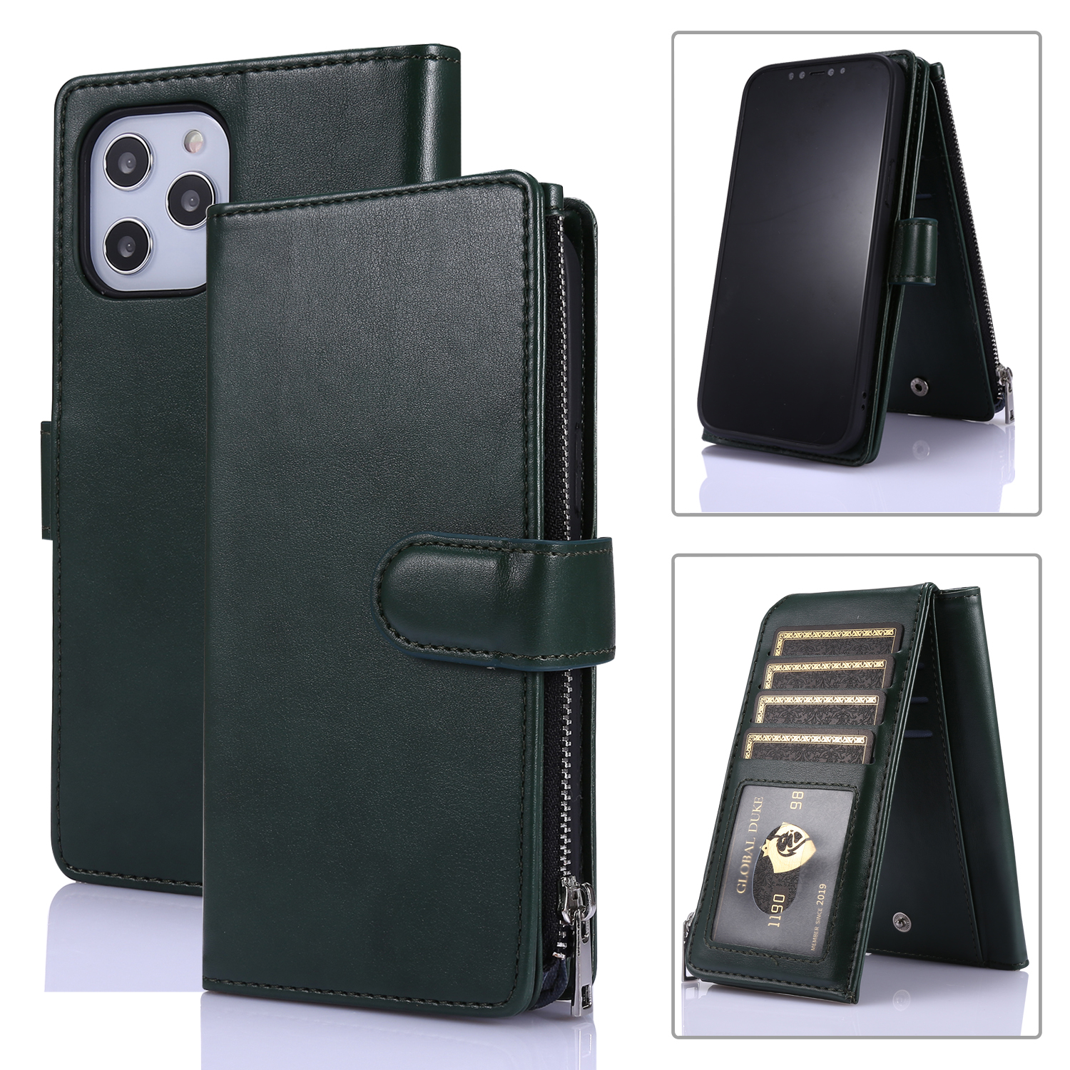 Leather Wallet Stand Cover Case with Zippered Pocket for iPhone 12 Pro Max - Green, iPhone 12 Pro Max
Leather Wallet Stand Cover Case with Zippered Pocket for iPhone 12 Pro Max - Green, iPhone 12 Pro Max