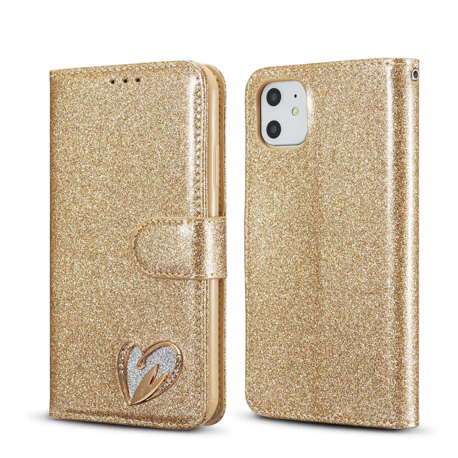 Gleaming Diamond Leather with Metal Heart Shape Decor Phone Cover Shell for iPhone 11 - Gold, iPhone 11 6.1 inch
Gleaming Diamond Leather with Metal Heart Shape Decor Phone Cover Shell for iPhone 11 - Gold, iPhone 11 6.1 inch