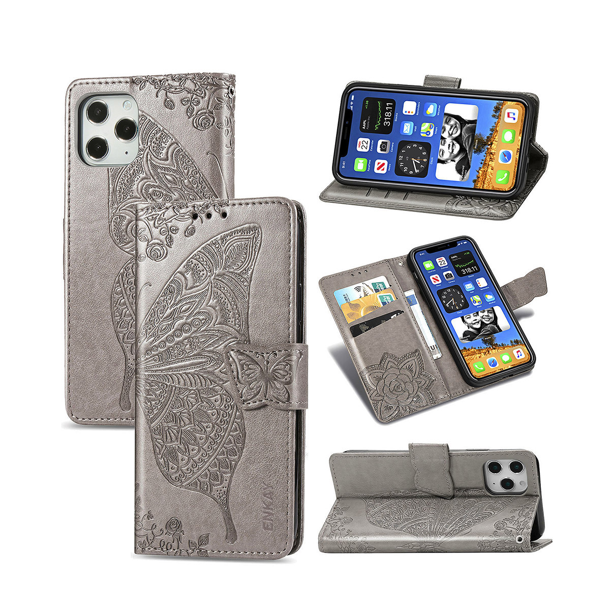 ENKAY PUC020 Imprint Butterfly Flower TPU Leather Cover with Wallet Stand for iPhone 12 Pro Max - Grey, iPhone 12 Pro Max
ENKAY PUC020 Imprint Butterfly Flower TPU Leather Cover with Wallet Stand for iPhone 12 Pro Max - Grey, iPhone 12 Pro Max