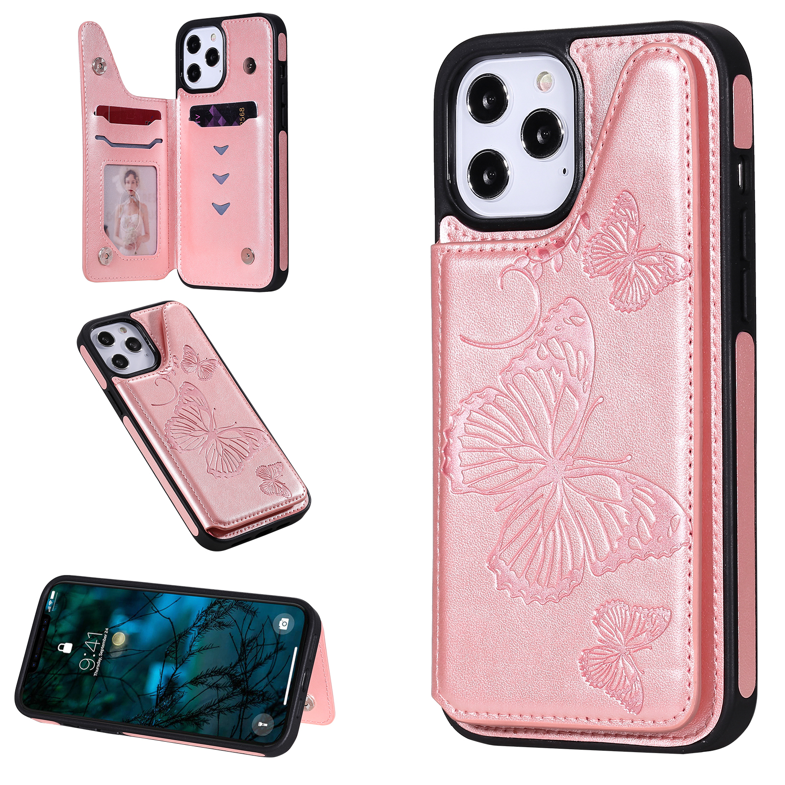Butterfly Imprint Leather Coated TPU Phone Shell for iPhone 12 Pro Max Case Shockproof - Rose Gold, iPhone 12 Pro Max
Butterfly Imprint Leather Coated TPU Phone Shell for iPhone 12 Pro Max Case Shockproof - Rose Gold, iPhone 12 Pro Max
