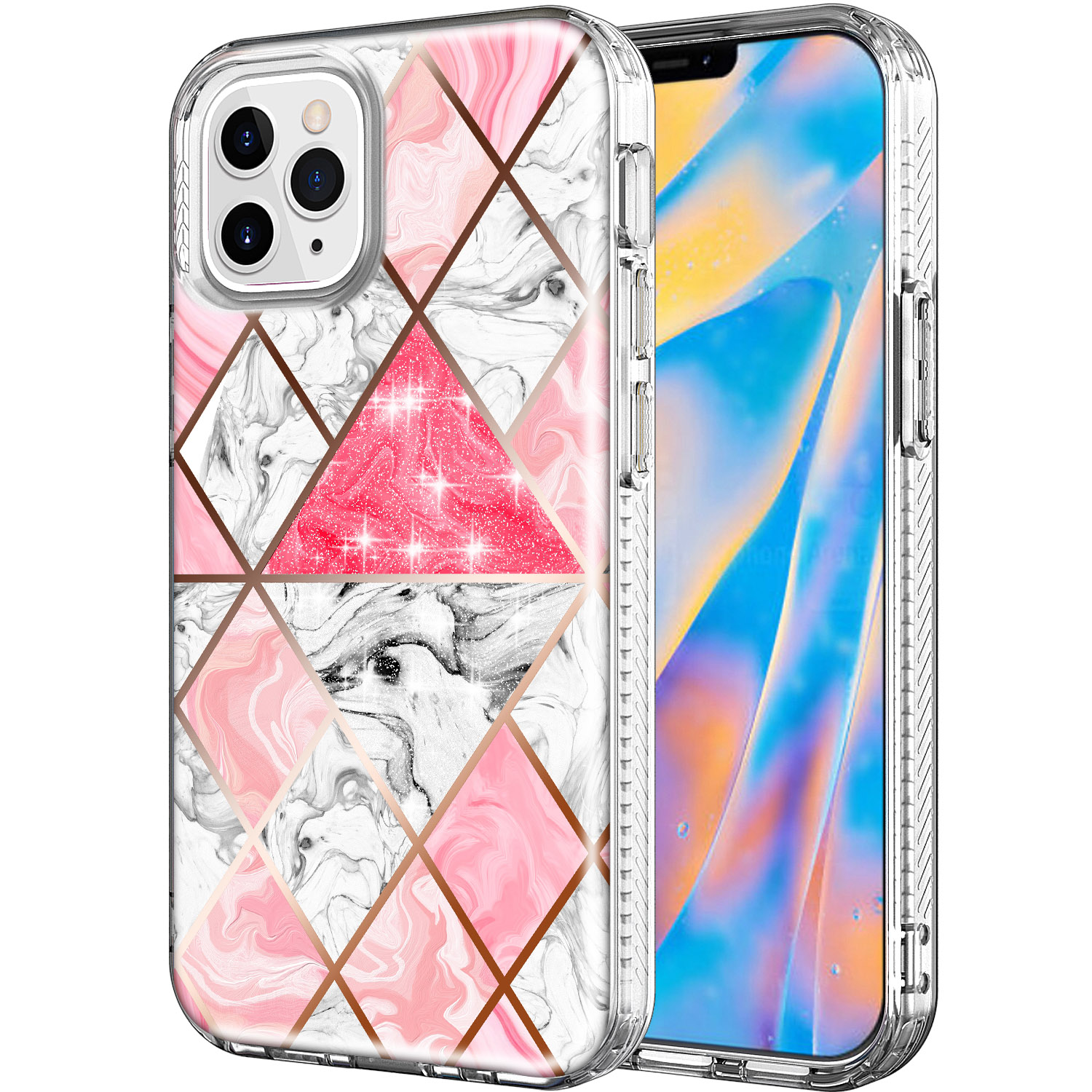 TPU Electroplating Phone Cover Case with Pattern Printing for iPhone 12/12 Pro - Big Pink Triangle, iPhone 12
TPU Electroplating Phone Cover Case with Pattern Printing for iPhone 12/12 Pro - Big Pink Triangle, iPhone 12