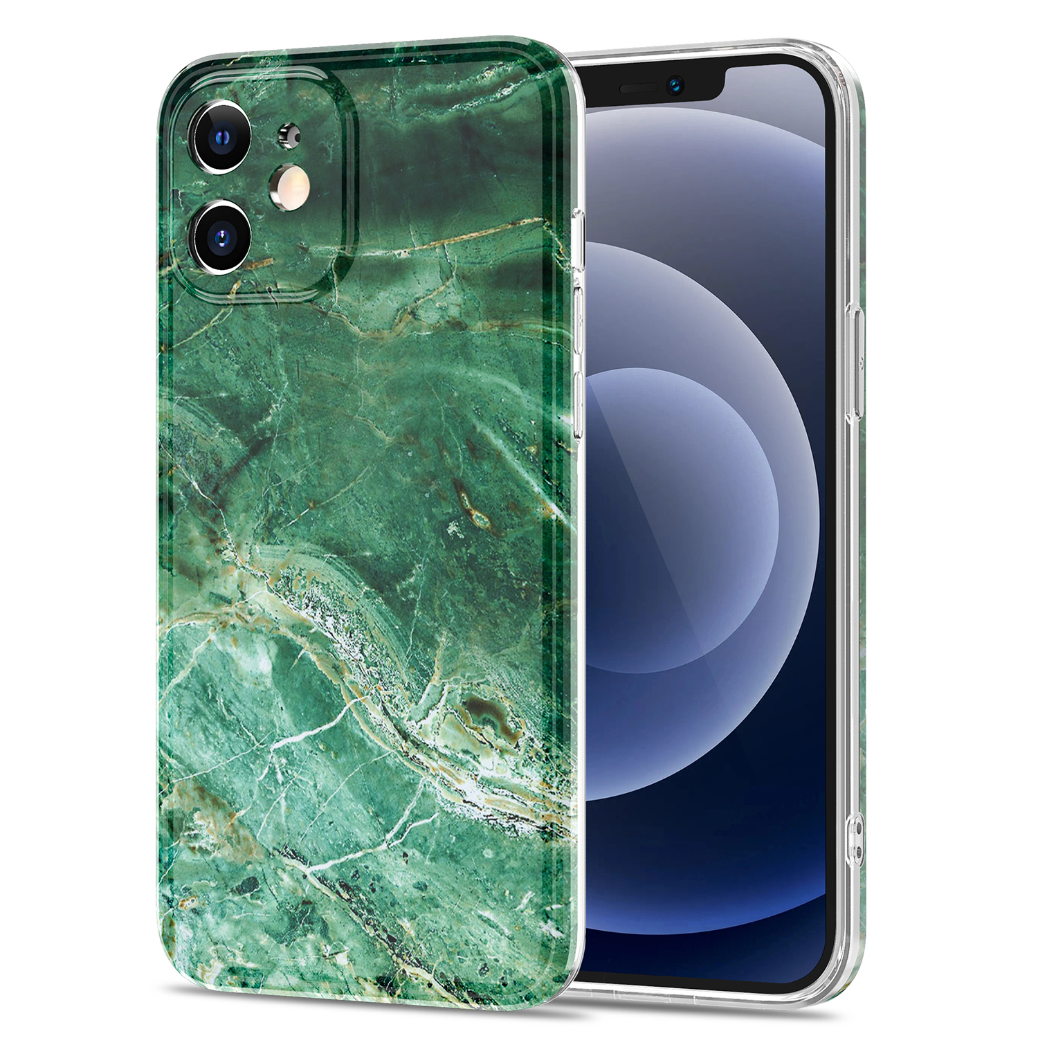 Brief Style Marble Pattern Printing Phone Cover Case for iPhone 12 mini - Green, iPhone 12 mini