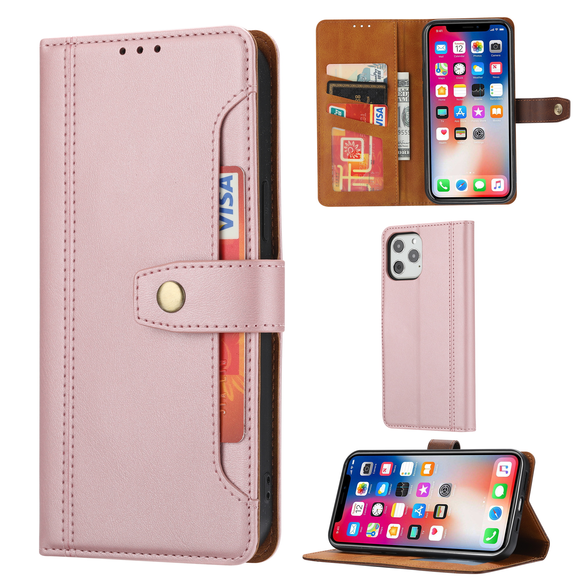 Leather Wallet Stand Phone Shell with Supporting Stand for iPhone 12 Pro / iPhone 12 - Rose Gold, iPhone 12 Pro
Leather Wallet Stand Phone Shell with Supporting Stand for iPhone 12 Pro / iPhone 12 - Rose Gold, iPhone 12 Pro