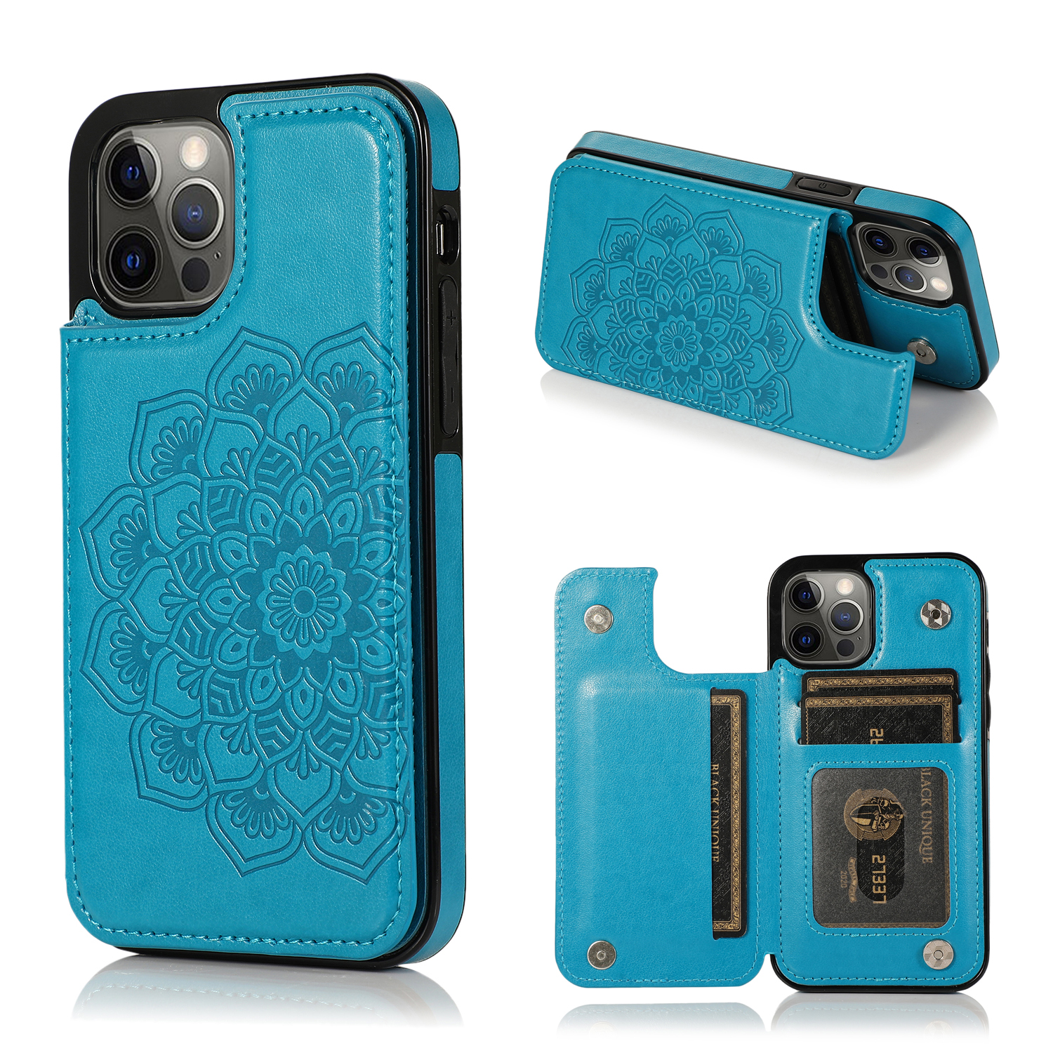 Imprint Mandala Flower Kickstand for iPhone 12 Pro Max PU Leather + TPU Hybrid Cell Phone Case - Blue, iPhone 12 Pro Max
Imprint Mandala Flower Kickstand for iPhone 12 Pro Max PU Leather + TPU Hybrid Cell Phone Case - Blue, iPhone 12 Pro Max