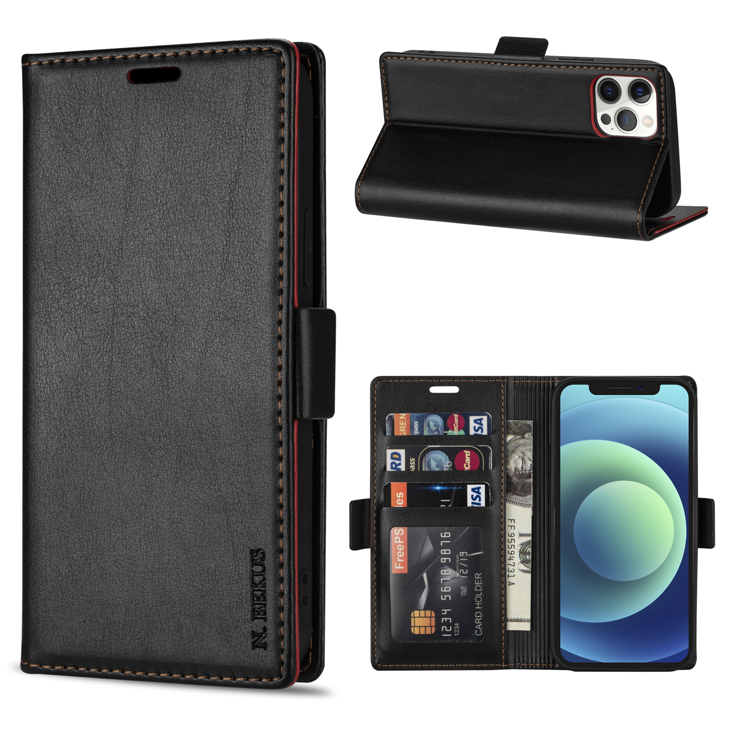 N.BEKUS TPU + PU Leather Wallet Stand Phone Protective Case for iPhone 12 Pro Max - Black, iPhone 12 Pro Max
N.BEKUS TPU + PU Leather Wallet Stand Phone Protective Case for iPhone 12 Pro Max - Black, iPhone 12 Pro Max