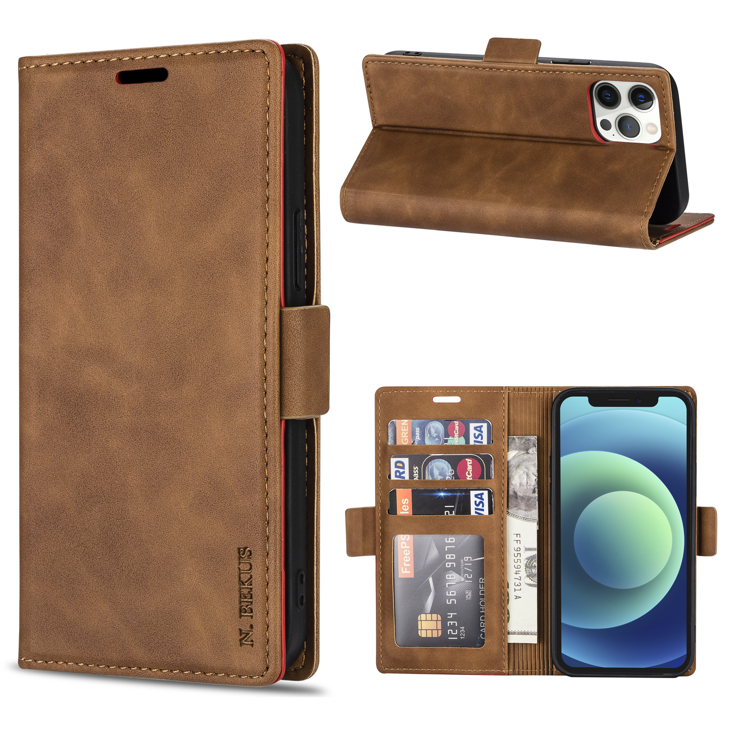 N.BEKUS PU Leather Wallet Stand Phone Shell Case for iPhone 12 mini - Brown, iPhone 12 mini
N.BEKUS PU Leather Wallet Stand Phone Shell Case for iPhone 12 mini - Brown, iPhone 12 mini