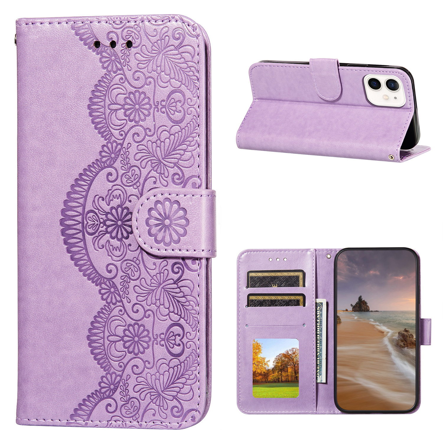 Imprinted Flower Vine Wallet Leather Cell Phone Case with Lanyard for iPhone 12 mini - Purple, iPhone 12 mini
Imprinted Flower Vine Wallet Leather Cell Phone Case with Lanyard for iPhone 12 mini - Purple, iPhone 12 mini