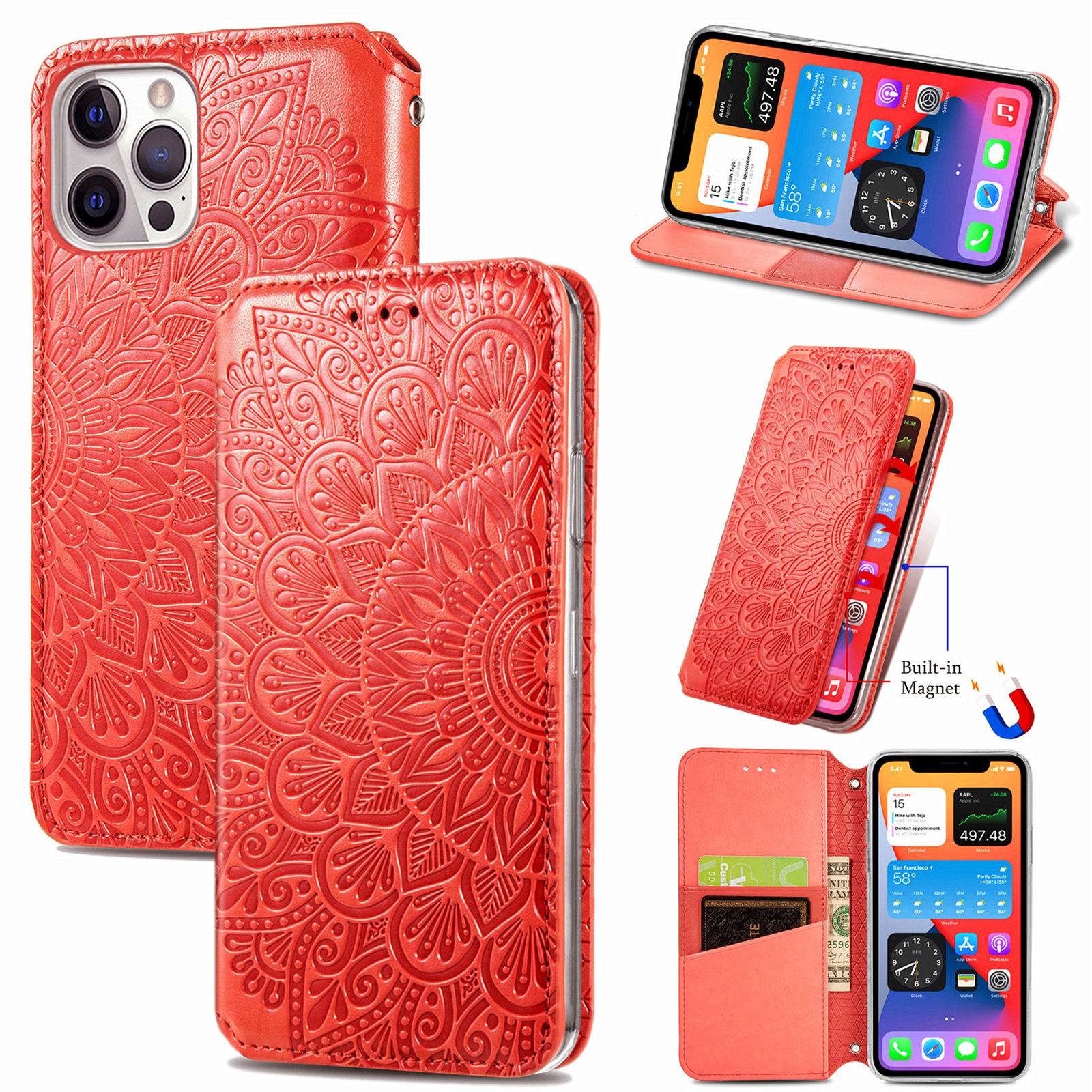 Imprinted Mandala Flower Pattern Auto-absorbed PU Leather Case Stand Wallet for iPhone 12 Pro Max - Red, iPhone 12 Pro Max
Imprinted Mandala Flower Pattern Auto-absorbed PU Leather Case Stand Wallet for iPhone 12 Pro Max - Red, iPhone 12 Pro Max