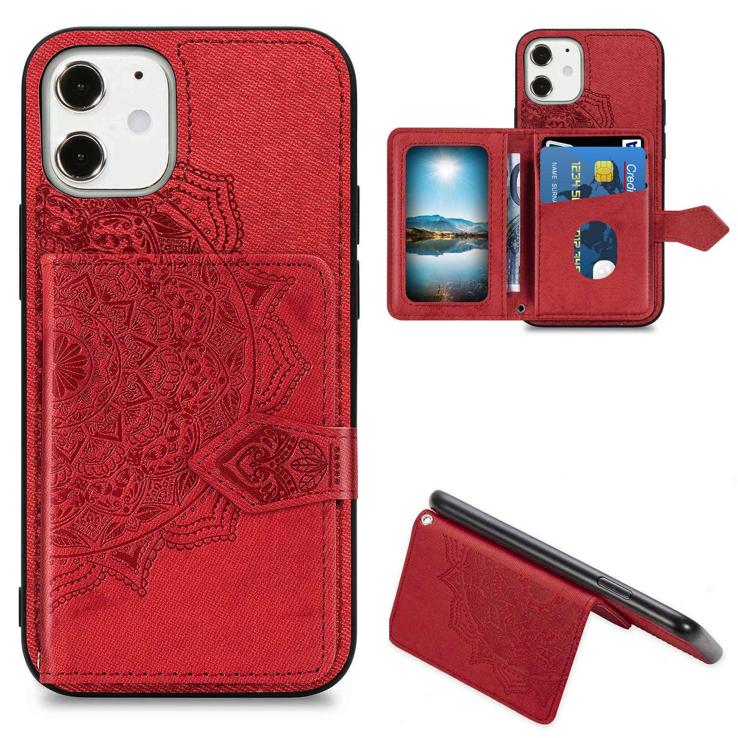 Mandala Flower Pattern Imprinting PU Leather + TPU Phone Wallet Case with Kickstand for iPhone 12 mini 5.4 inch - Red, iPhone 12 mini
Mandala Flower Pattern Imprinting PU Leather + TPU Phone Wallet Case with Kickstand for iPhone 12 mini 5.4 inch - Red, iPhone 12 mini