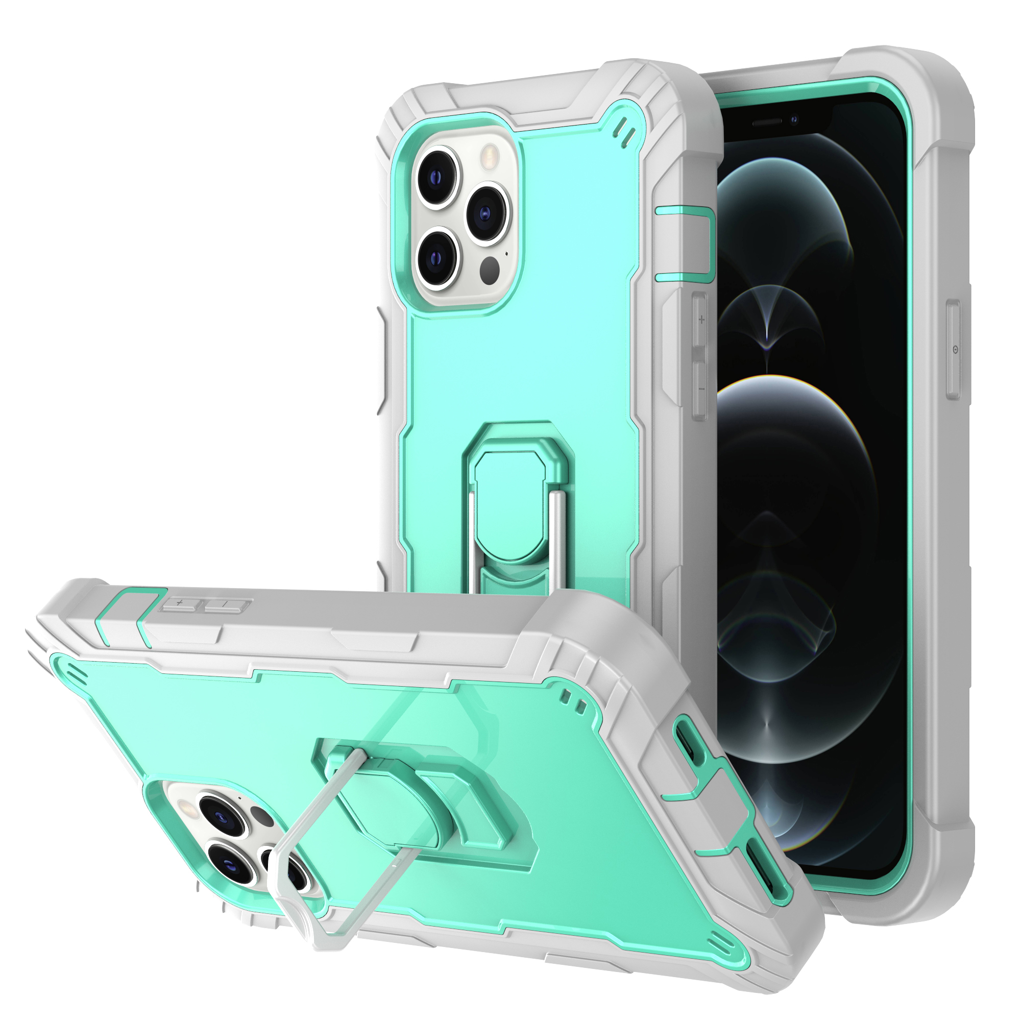 Shockproof Dual Color Hybrid Phone Case with Built-in Kickstand Design for iPhone 12 Pro Max - Grey/Aqua, iPhone 12 Pro Max
Shockproof Dual Color Hybrid Phone Case with Built-in Kickstand Design for iPhone 12 Pro Max - Grey/Aqua, iPhone 12 Pro Max