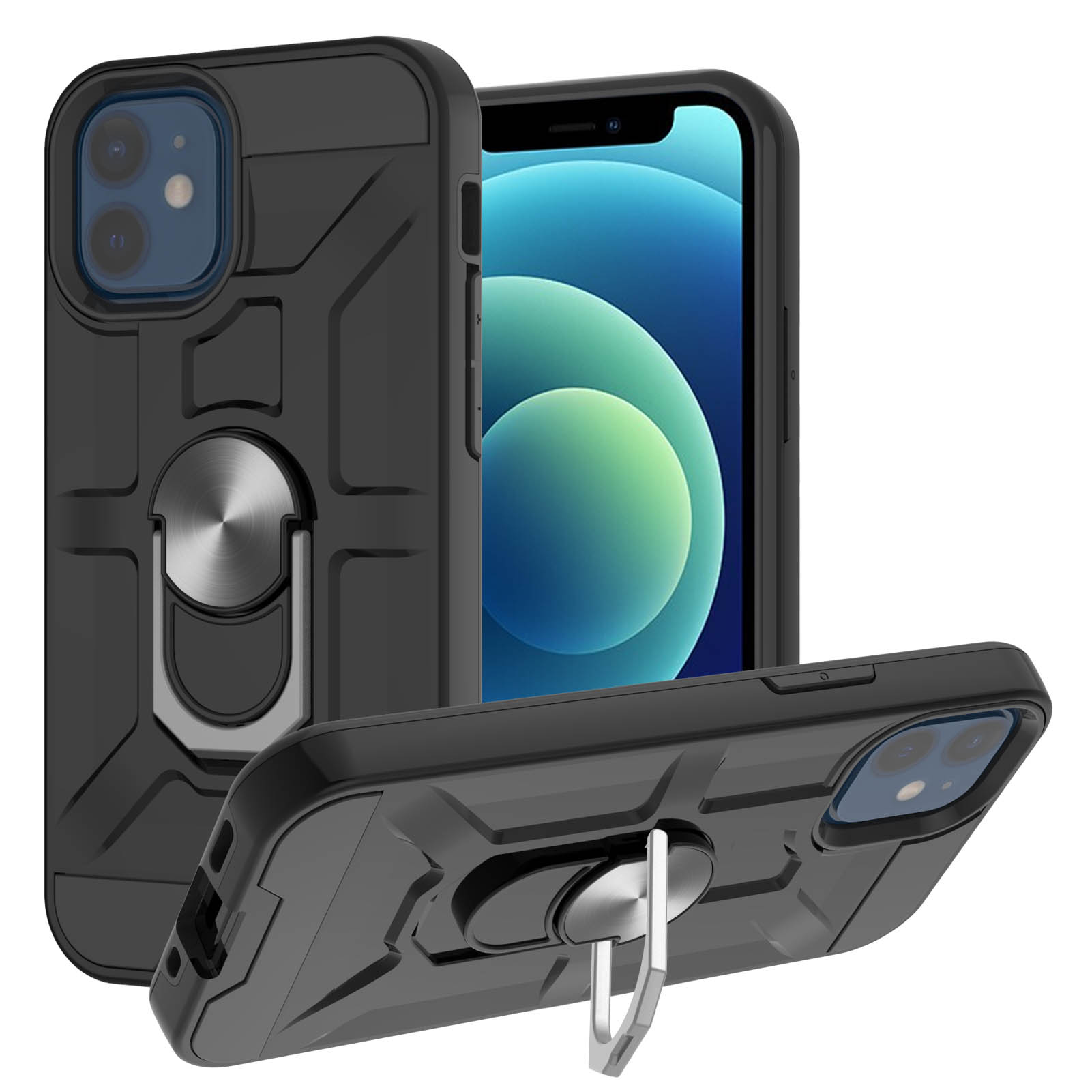 2-in-1 Hybrid Phone Case PC + TPU Combo Cover with Finger Ring Kickstand for iPhone 12 mini - Black, iPhone 12 mini
2-in-1 Hybrid Phone Case PC + TPU Combo Cover with Finger Ring Kickstand for iPhone 12 mini - Black, iPhone 12 mini