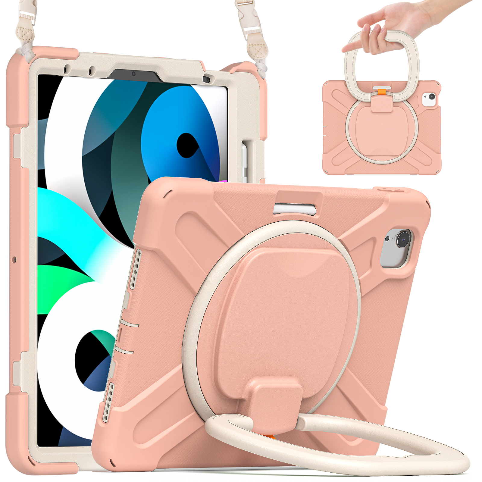 360 Degree Swivel PC + Silicone Kickstand Case with Shoulder Strap and Pen Slot for iPad Air (2020) / Air (2022) / Pro 11-inch (2022) / (2021) / (2020) / (2018) - Pink / White, iPad Pro 11 (2021)
360 Degree Swivel PC + Silicone Kickstand Case with Shoulder Strap and Pen Slot for iPad Air (2020) / Air (2022) / Pro 11-inch (2022) / (2021) / (2020) / (2018) - Pink / White, iPad Pro 11 (2021)