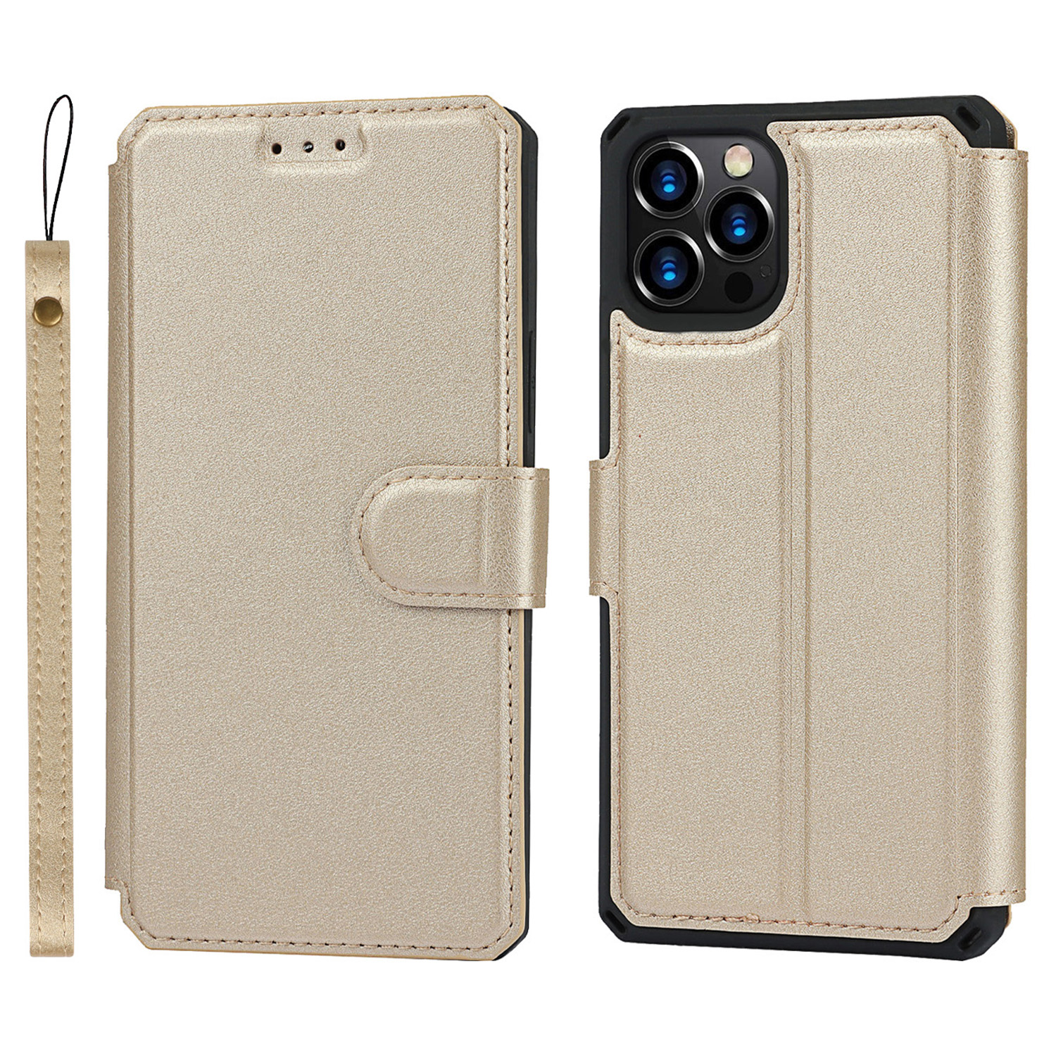 PU Leather Wallet Phone Cover with Wrist Strap for iPhone 12/12 Pro - Gold, iPhone 12 Pro
PU Leather Wallet Phone Cover with Wrist Strap for iPhone 12/12 Pro - Gold, iPhone 12 Pro