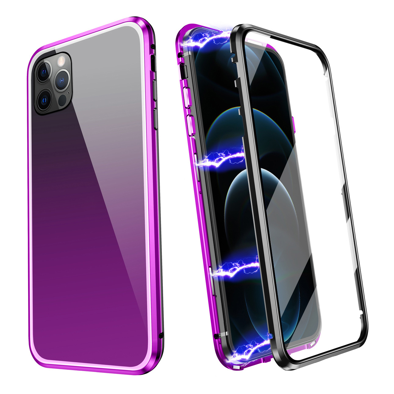 Aluminium Alloy Frame + Double-sided Tempered Glass Gradient Color Phone Shell Cover for iPhone 12 Pro Max 6.7 inch - Black/Purple, iPhone 12 Pro Max
Aluminium Alloy Frame + Double-sided Tempered Glass Gradient Color Phone Shell Cover for iPhone 12 Pro Max 6.7 inch - Black/Purple, iPhone 12 Pro Max