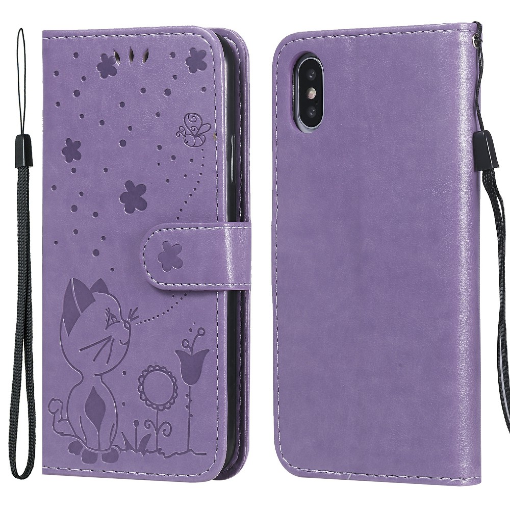 For iPhone X/XS KT Imprinting Flower Series-4 Imprinted Cat and Bee Pattern PU Leather Phone Case Stand Cover - Purple, iPhone X
For iPhone X/XS KT Imprinting Flower Series-4 Imprinted Cat and Bee Pattern PU Leather Phone Case Stand Cover - Purple, iPhone X