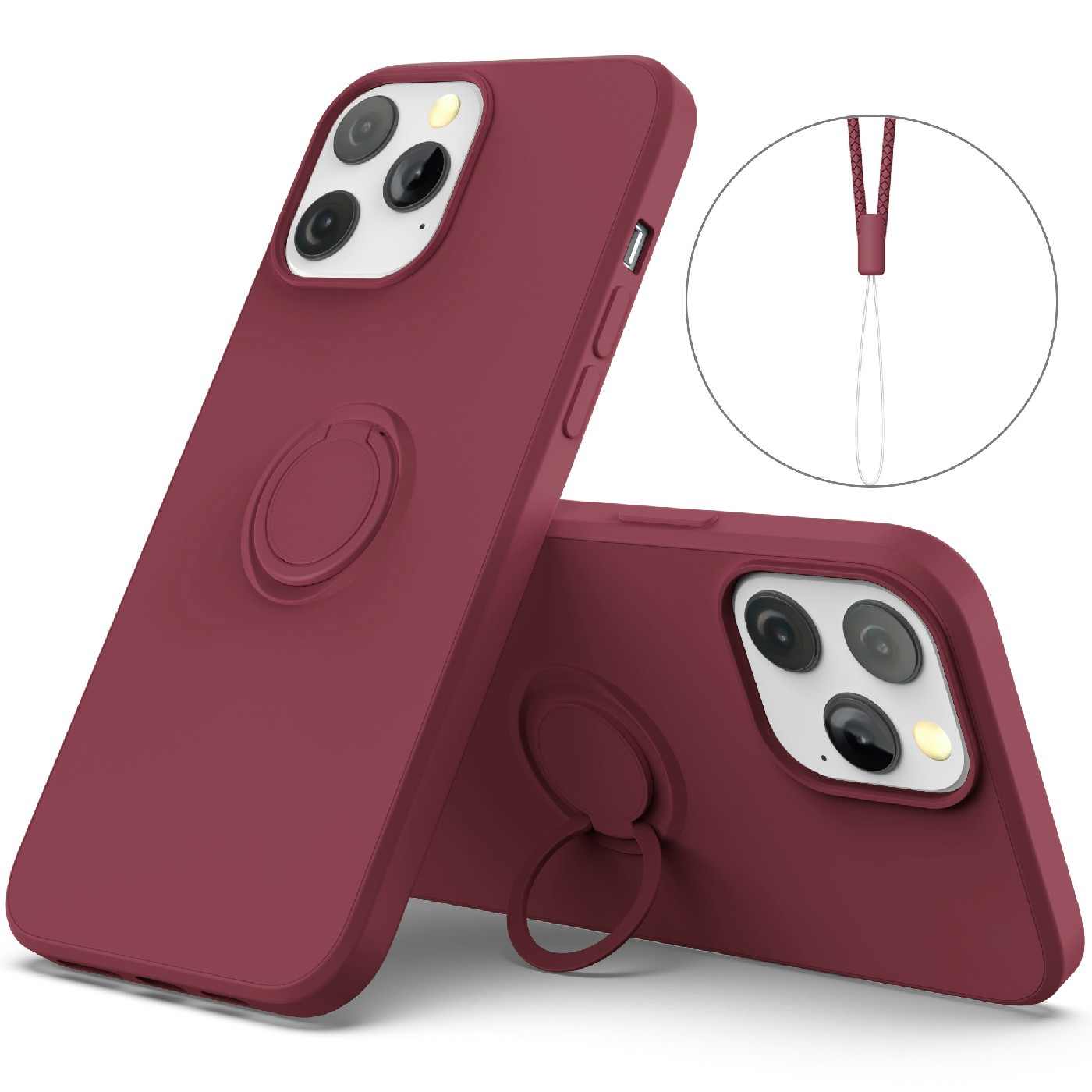 Liquid Silicone Phone Protective Shell with Ring Kickstand and Strap for iPhone 12 Pro Max 6.7 inch - Wine Red, iPhone 12 Pro Max
Liquid Silicone Phone Protective Shell with Ring Kickstand and Strap for iPhone 12 Pro Max 6.7 inch - Wine Red, iPhone 12 Pro Max