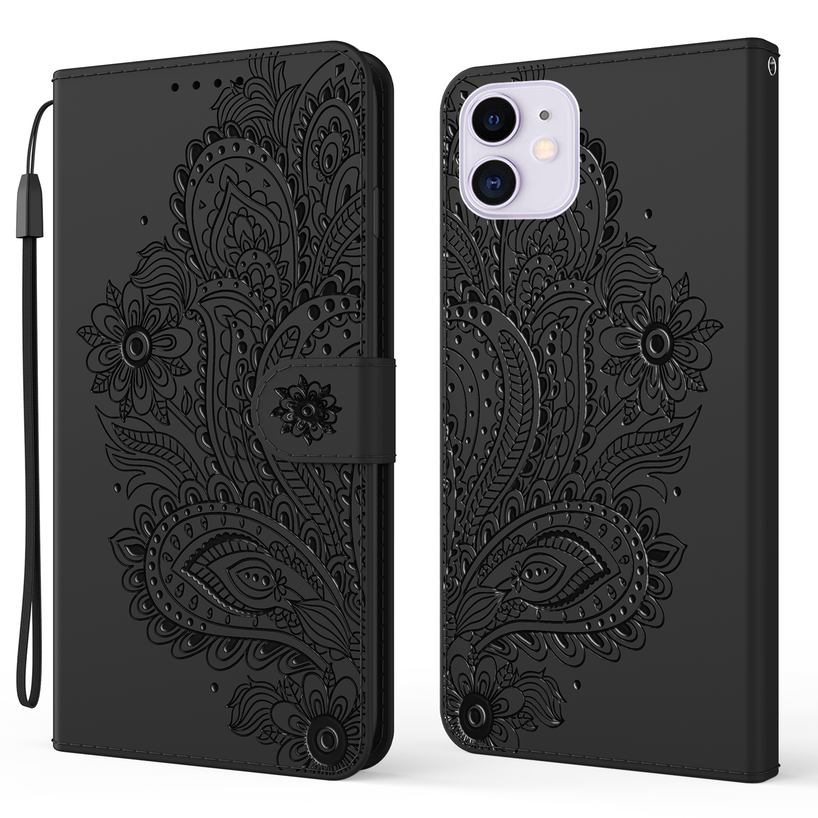 Imprinted Flower Pattern PU Leather Wallet Stand Phone Shell Cover with Strap for iPhone 13 mini 5.4 inch - Black, iPhone 13 mini
Imprinted Flower Pattern PU Leather Wallet Stand Phone Shell Cover with Strap for iPhone 13 mini 5.4 inch - Black, iPhone 13 mini