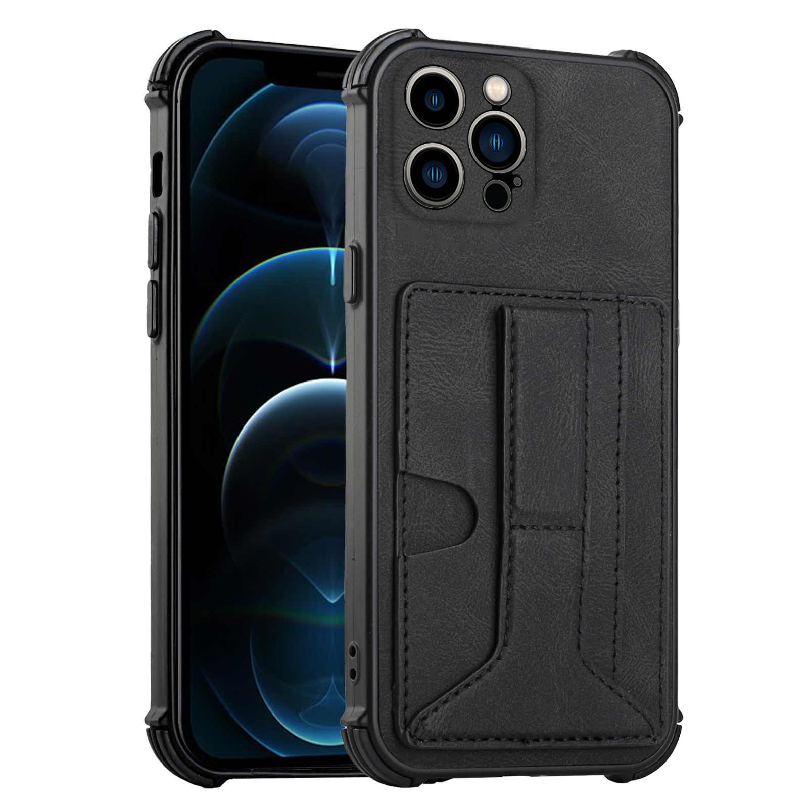 PU Leather + TPU Phone Back Cover Shockproof Case with Kickstand Card Slots for iPhone 13 Pro 6.1 inch - Black, iPhone 13 Pro
PU Leather + TPU Phone Back Cover Shockproof Case with Kickstand Card Slots for iPhone 13 Pro 6.1 inch - Black, iPhone 13 Pro