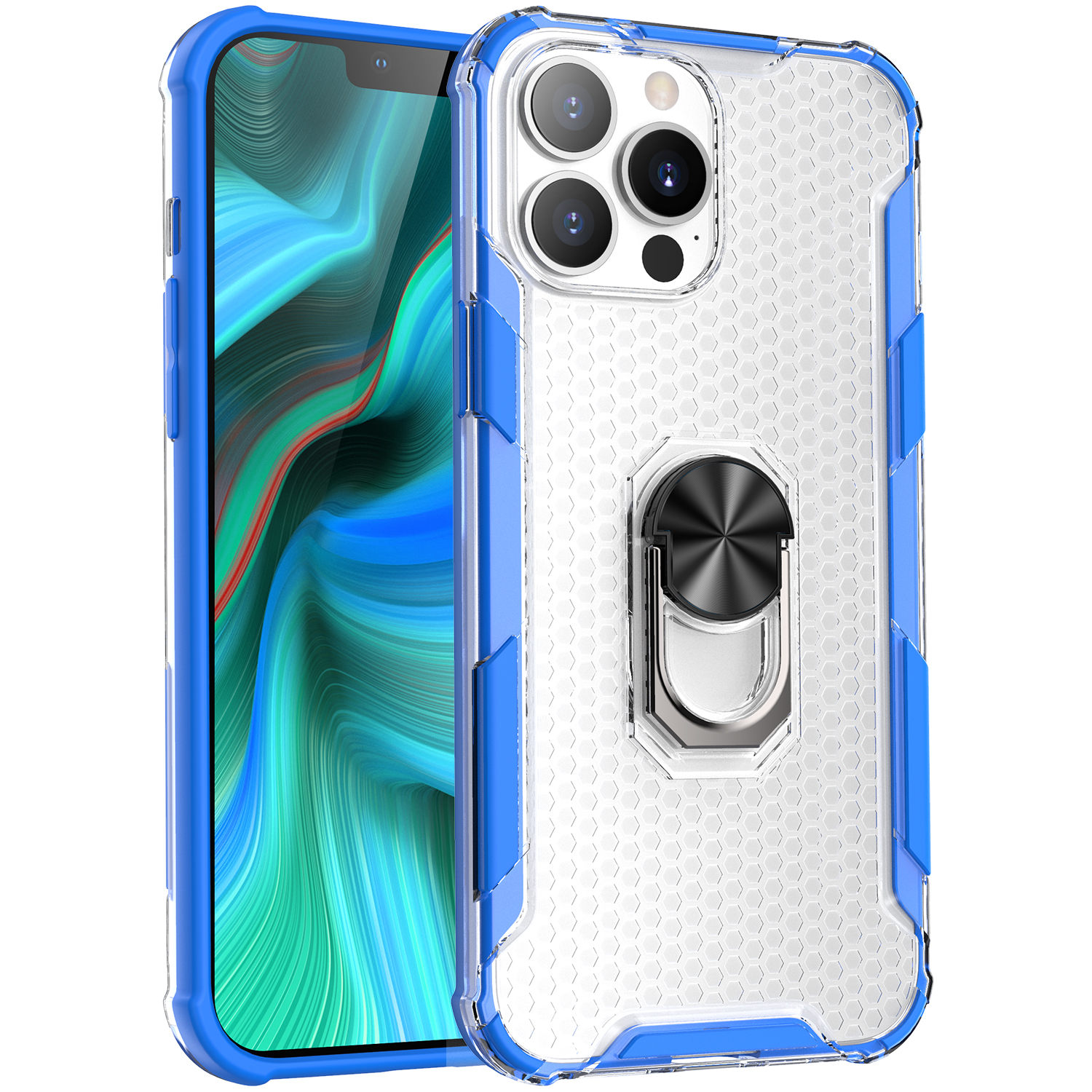 Ring Holder Kickstand Armor Shockproof PC + TPU Bumper Hybrid Protective Cover for iPhone 13 Pro Max 6.7 inch - Blue, iPhone 13 Pro Max
Ring Holder Kickstand Armor Shockproof PC + TPU Bumper Hybrid Protective Cover for iPhone 13 Pro Max 6.7 inch - Blue, iPhone 13 Pro Max