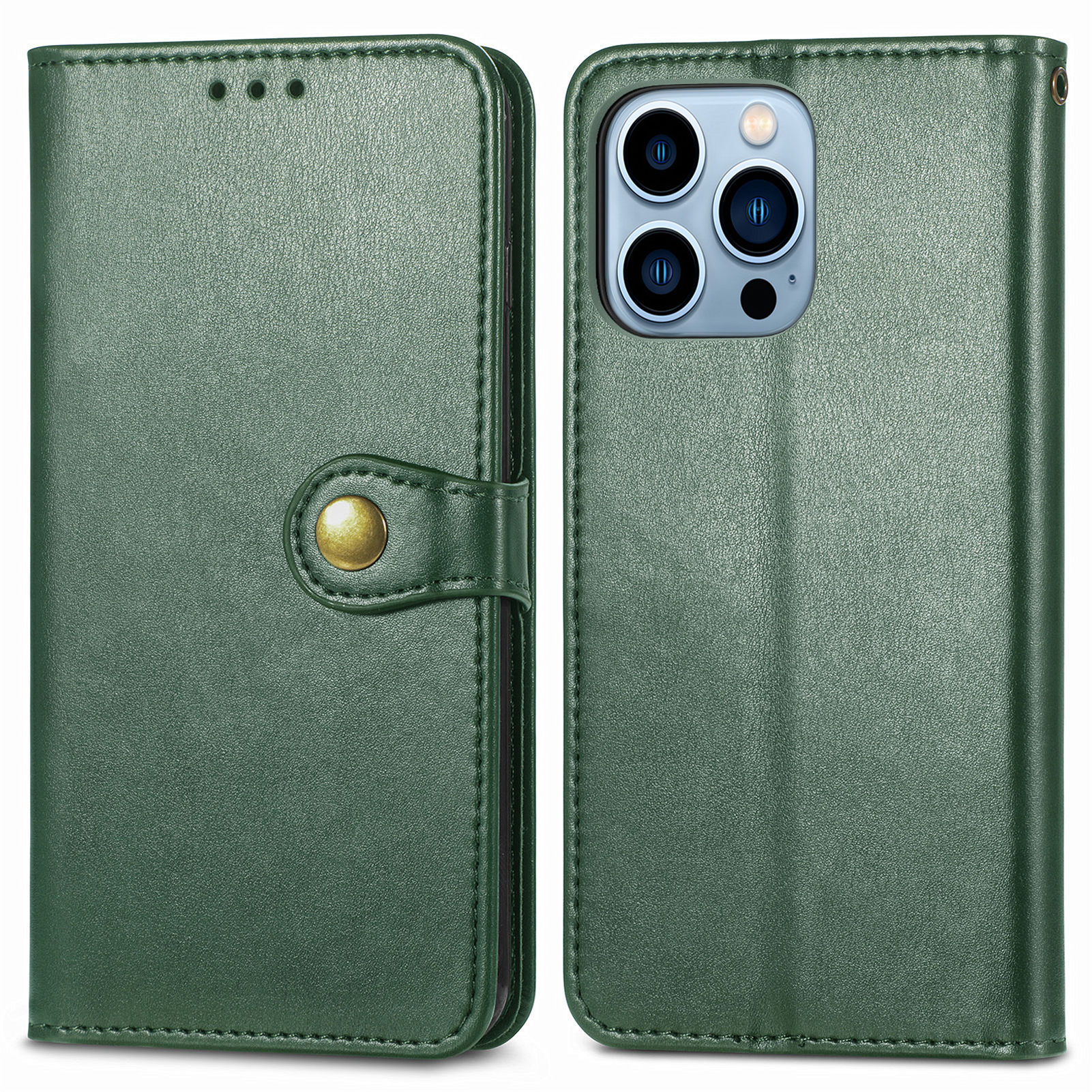 Magnetic Round Buckle Design Solid Color Wallet Stand Design Leather Phone Case for iPhone 13 Pro Max 6.7 inch - Green, iPhone 13 Pro Max
Magnetic Round Buckle Design Solid Color Wallet Stand Design Leather Phone Case for iPhone 13 Pro Max 6.7 inch - Green, iPhone 13 Pro Max