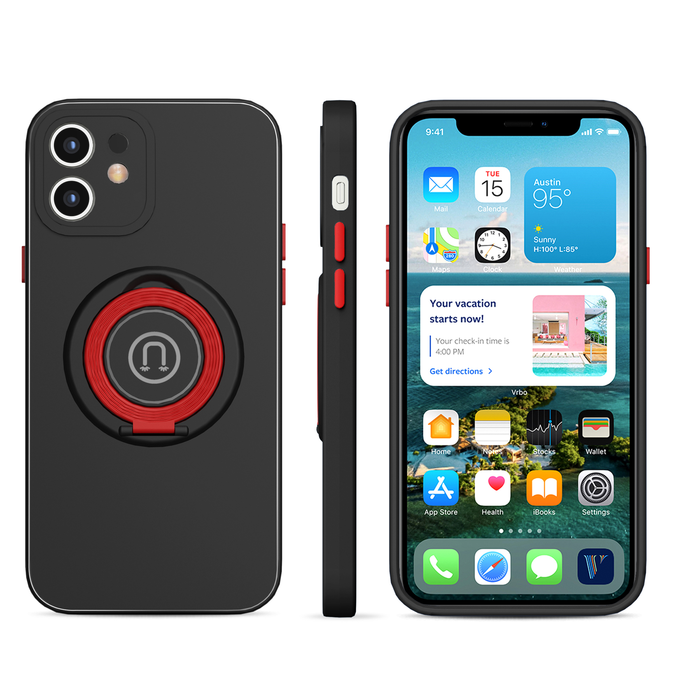 Contrast Color Skin Feeling Finger Ring Kickstand Design Hybrid Phone Case Cover for iPhone 11 6.1 inch - Black, iPhone 11 6.1 inch
Contrast Color Skin Feeling Finger Ring Kickstand Design Hybrid Phone Case Cover for iPhone 11 6.1 inch - Black, iPhone 11 6.1 inch