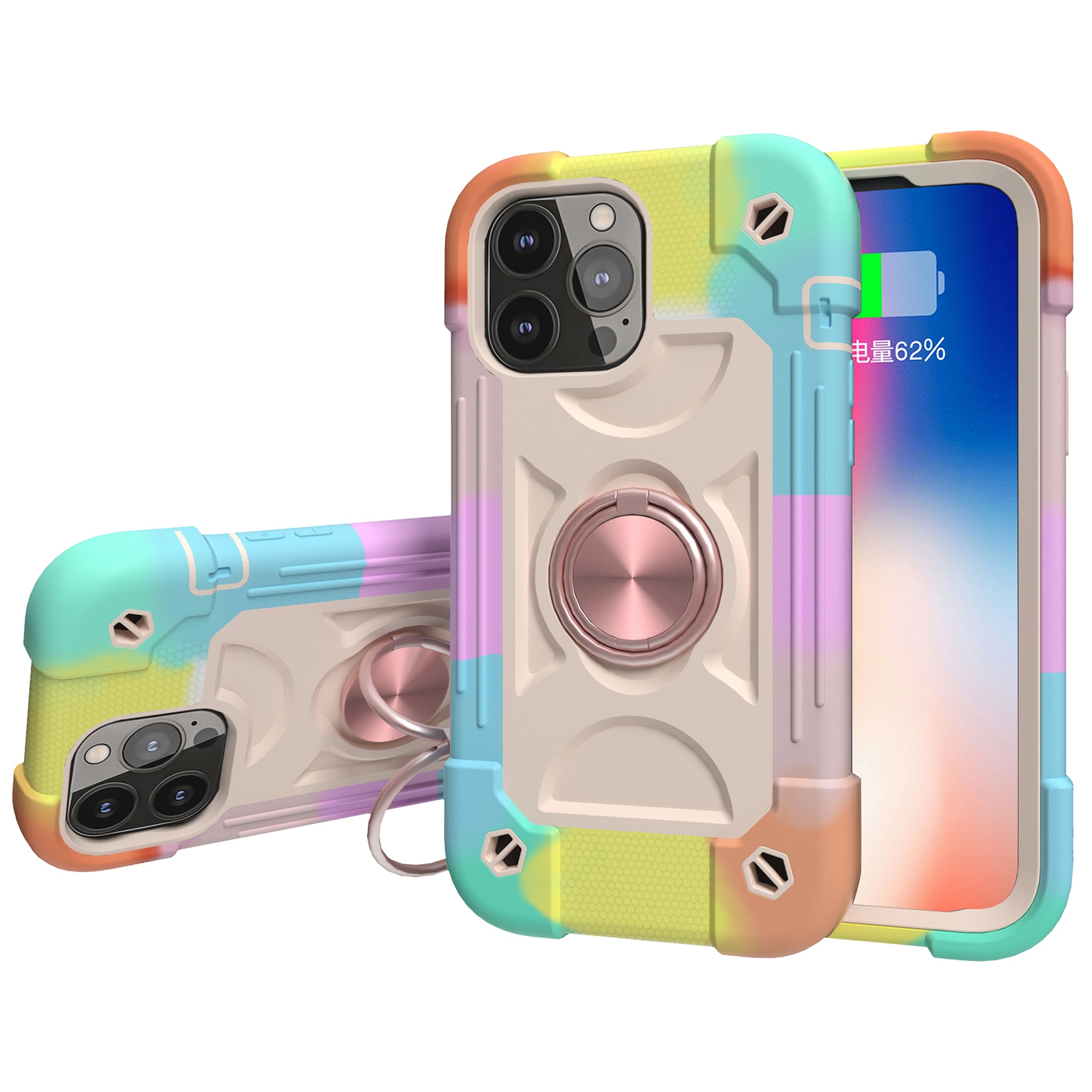 3-in-1 Phone Case PC + Silicone with Multi-Color 3-Layer Drop Protections Airbags Design for iPhone 13 Pro 6.1 inch - Colorful/Rose Gold, Apple iPhone 13 Pro
3-in-1 Phone Case PC + Silicone with Multi-Color 3-Layer Drop Protections Airbags Design for iPhone 13 Pro 6.1 inch - Colorful/Rose Gold, Apple iPhone 13 Pro