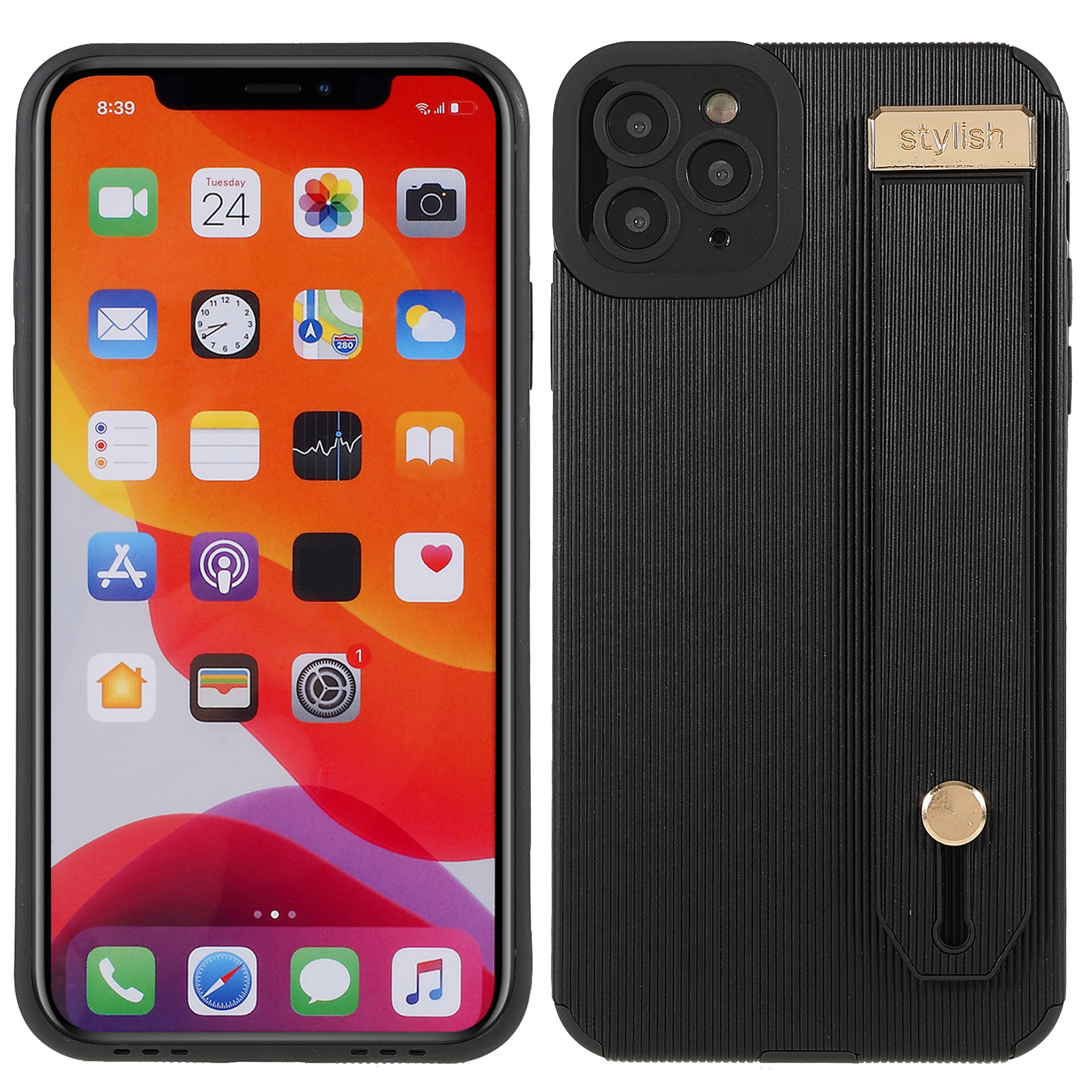 TPU and Microfiber Leather Shockproof Mobile Phone Case Phone Cover with Hand Strap Kickstand for iPhone 11 Pro 5.8 inch - Black, iPhone 11 Pro 5.8 inch
TPU and Microfiber Leather Shockproof Mobile Phone Case Phone Cover with Hand Strap Kickstand for iPhone 11 Pro 5.8 inch - Black, iPhone 11 Pro 5.8 inch