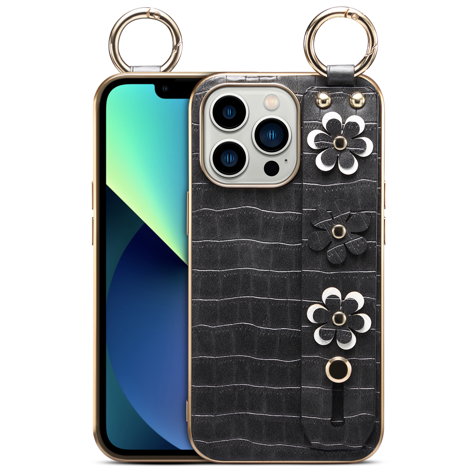 Anti-scratch Crocodile Texture PU Leather Coated TPU Phone Case Hand Strap Kickstand Design with Hanging Ring for iPhone 13 Pro 6.1 inch - Black, iPhone 13 Pro
Anti-scratch Crocodile Texture PU Leather Coated TPU Phone Case Hand Strap Kickstand Design with Hanging Ring for iPhone 13 Pro 6.1 inch - Black, iPhone 13 Pro