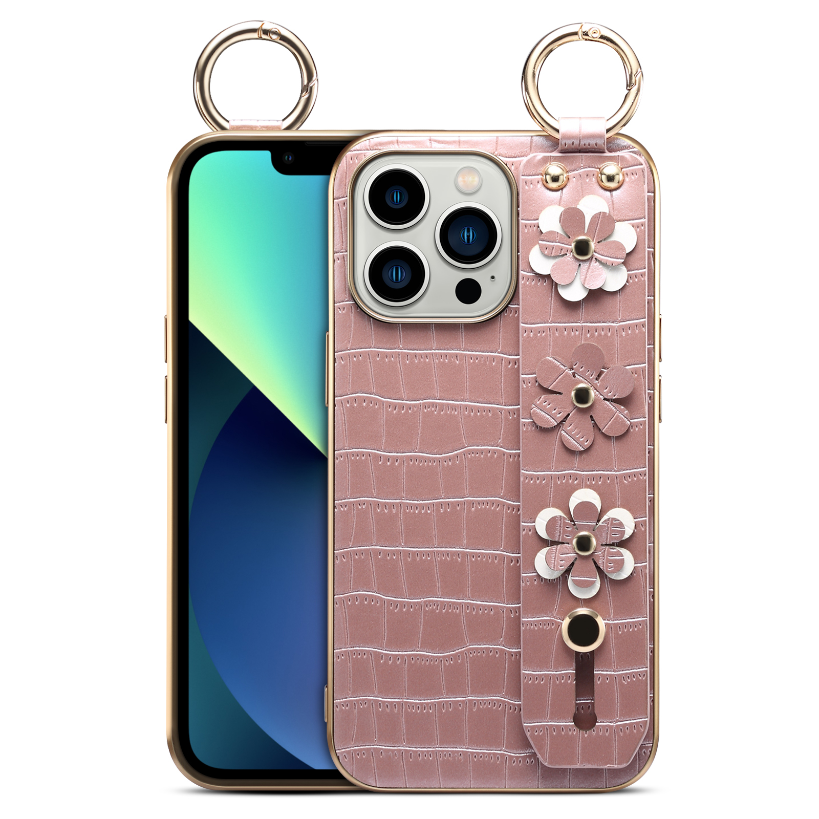 Sakura Decoration Anti-scratch Electroplating PU Leather Coated TPU Phone Back Case Hand Strap Kickstand Design for iPhone 13 Pro Max 6.7 inch - Rose Gold, iPhone 13 Pro Max
Sakura Decoration Anti-scratch Electroplating PU Leather Coated TPU Phone Back Case Hand Strap Kickstand Design for iPhone 13 Pro Max 6.7 inch - Rose Gold, iPhone 13 Pro Max