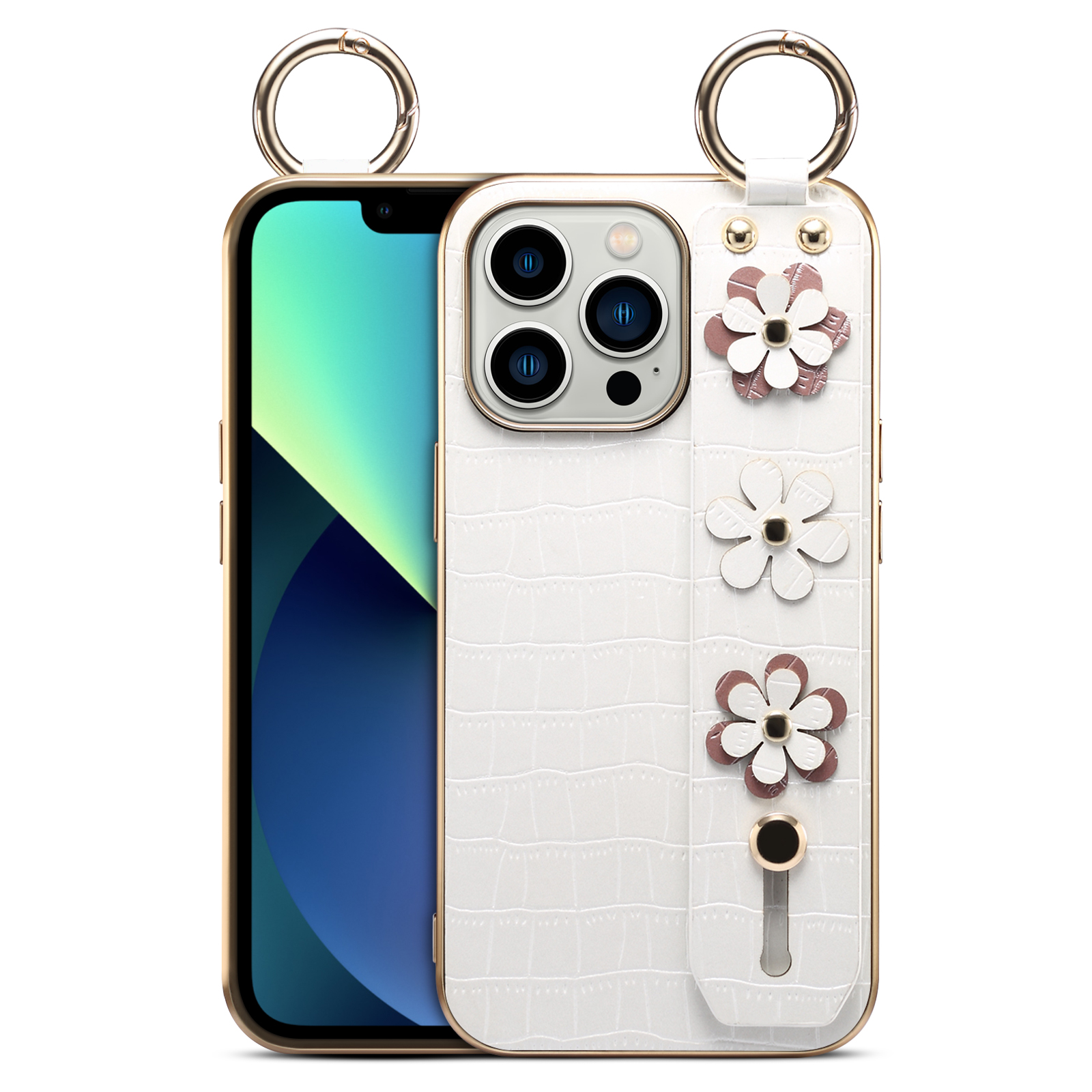 Sakura Decoration Anti-scratch Electroplating PU Leather Coated TPU Phone Back Case Hand Strap Kickstand Design for iPhone 13 Pro Max 6.7 inch - White, iPhone 13 Pro Max
Sakura Decoration Anti-scratch Electroplating PU Leather Coated TPU Phone Back Case Hand Strap Kickstand Design for iPhone 13 Pro Max 6.7 inch - White, iPhone 13 Pro Max