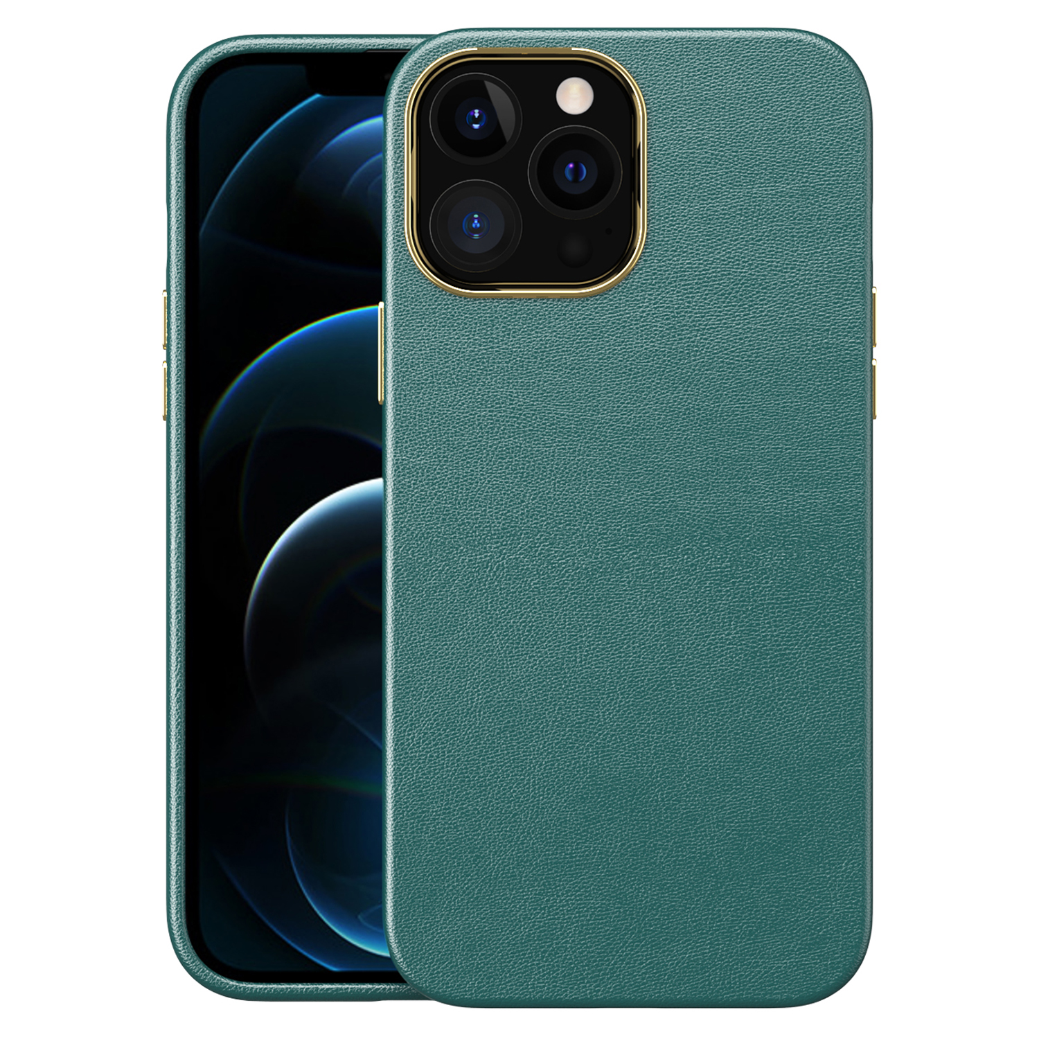Leather Texture TPU + PC Dual-layer Hybrid Cover Electroplating Phone Case for iPhone 13 Pro Max 6.7 inch - Blackish Green, iPhone 13 Pro Max
Leather Texture TPU + PC Dual-layer Hybrid Cover Electroplating Phone Case for iPhone 13 Pro Max 6.7 inch - Blackish Green, iPhone 13 Pro Max