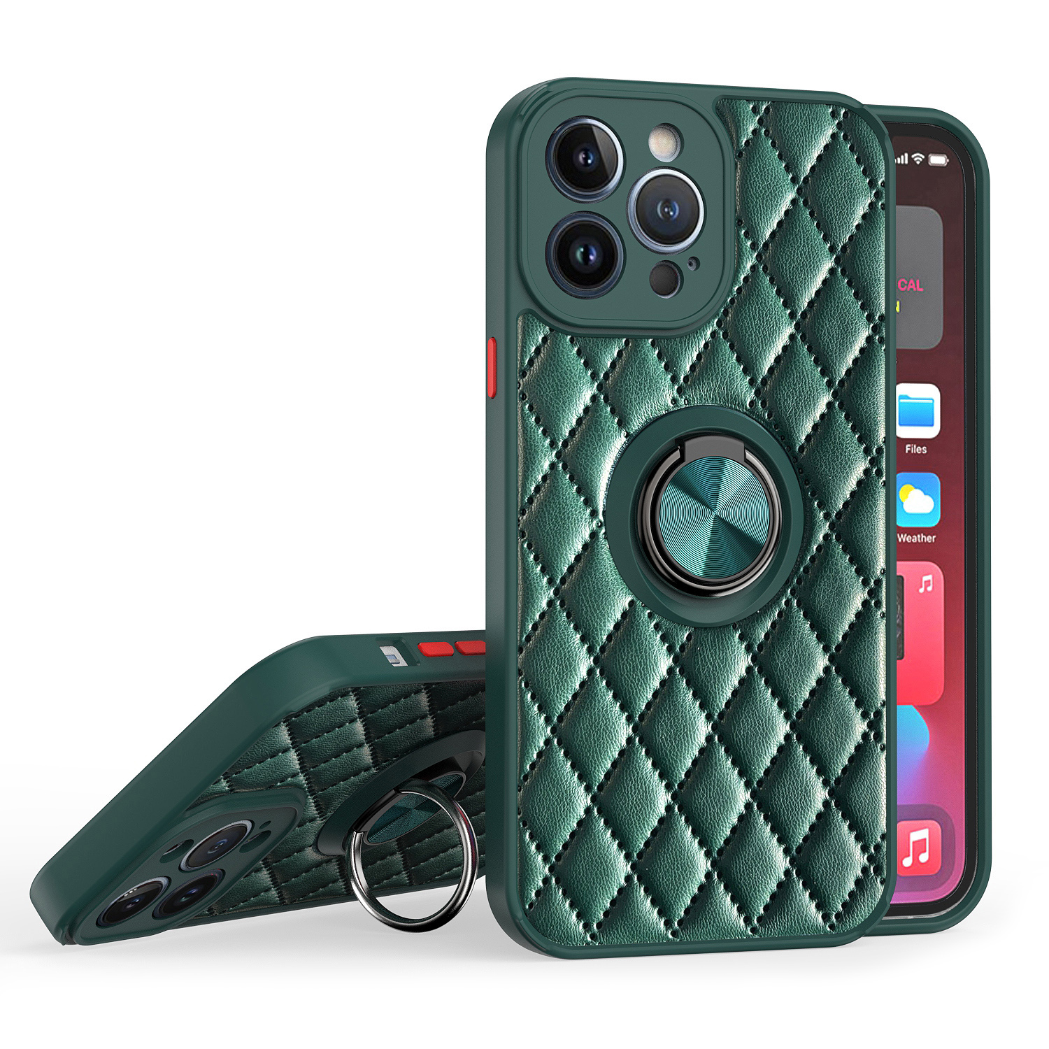 For iPhone 13 Pro 6.1 inch Rhombus Pattern Kickstand Protective Cover Precise Cutout PU Leather Coated TPU Shell - Blackish Green, iPhone 13 Pro
For iPhone 13 Pro 6.1 inch Rhombus Pattern Kickstand Protective Cover Precise Cutout PU Leather Coated TPU Shell - Blackish Green, iPhone 13 Pro