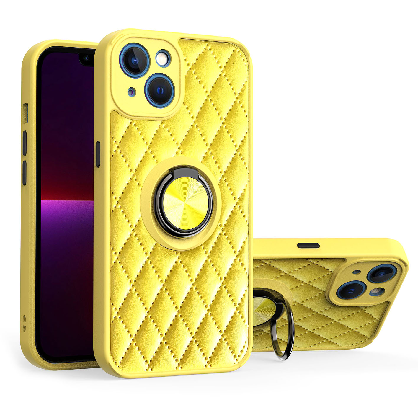 For iPhone 13 6.1 inch Rhombus Pattern Ring Kickstand Phone Case PU Leather Coated TPU Cover - Yellow, iPhone 13
For iPhone 13 6.1 inch Rhombus Pattern Ring Kickstand Phone Case PU Leather Coated TPU Cover - Yellow, iPhone 13