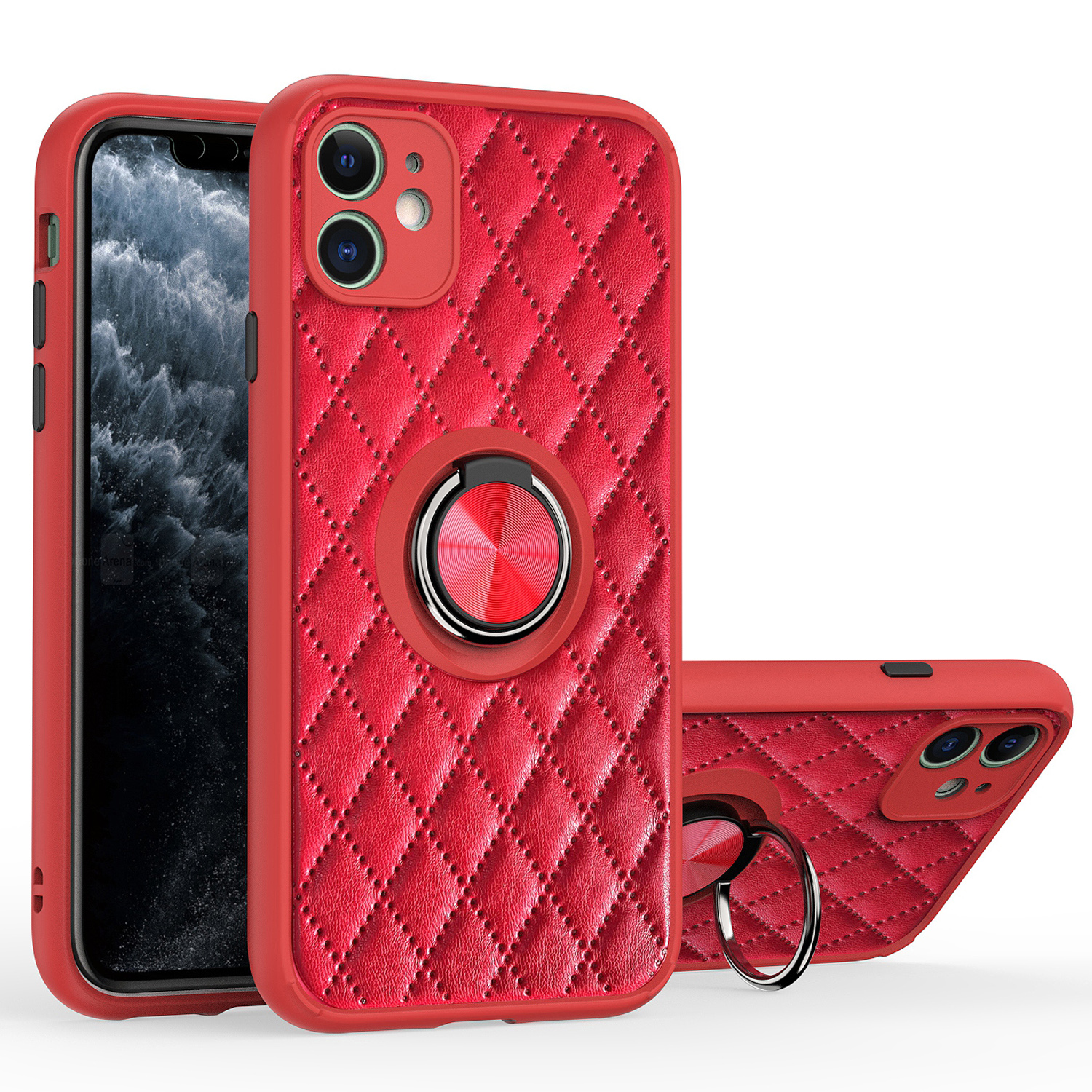 For iPhone 11 6.1 inch TPU Frame Bumper Grid Leather Coated Cell Phone Case with Kickstand Precise Cut-Out Design - Red, iPhone 11 6.1 inch
For iPhone 11 6.1 inch TPU Frame Bumper Grid Leather Coated Cell Phone Case with Kickstand Precise Cut-Out Design - Red, iPhone 11 6.1 inch