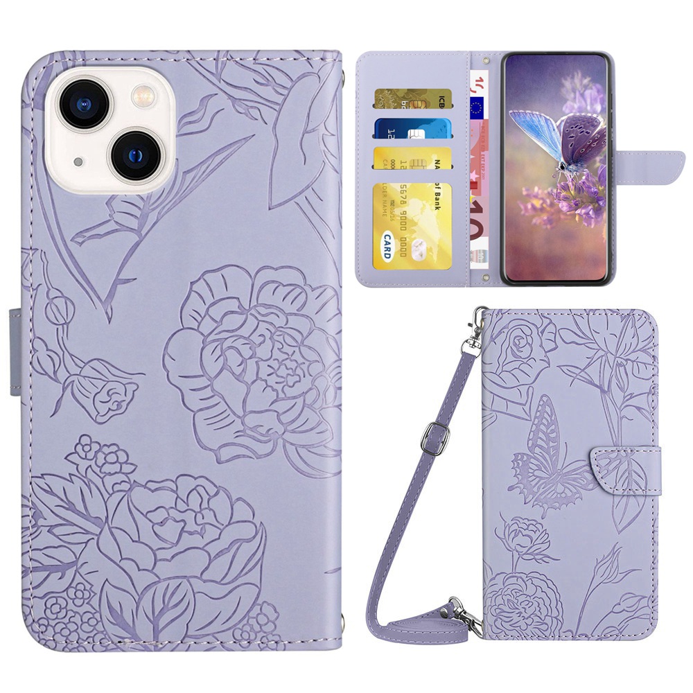 For iPhone 14 Plus 6.7 inch Imprinting Butterfly Flowers PU Leather Case with Shoulder Strap, Wallet Stand Phone Shell - Light Purple, iPhone 14 Plus
For iPhone 14 Plus 6.7 inch Imprinting Butterfly Flowers PU Leather Case with Shoulder Strap, Wallet Stand Phone Shell - Light Purple, iPhone 14 Plus