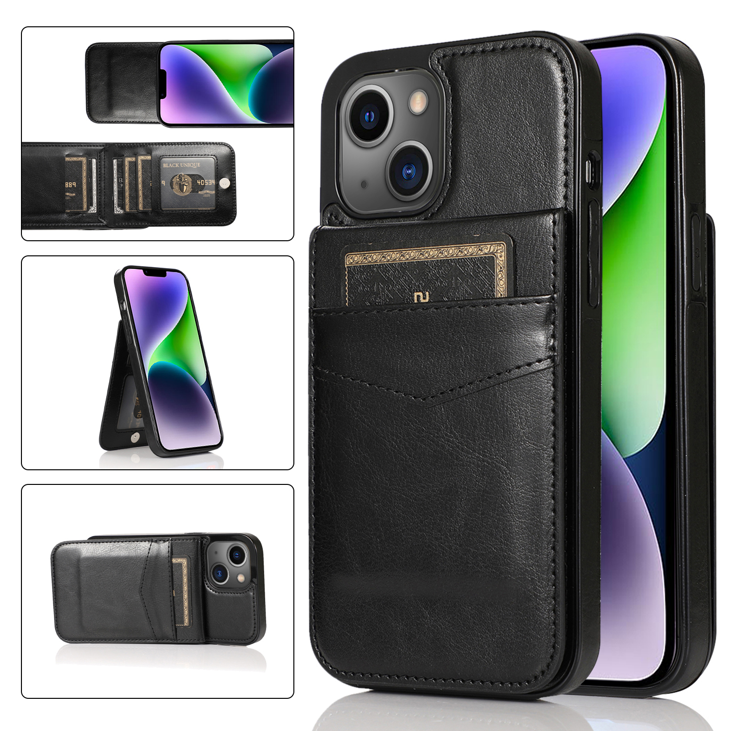 Für Iphone 13 / 14 Kartenhalter PU Leder Beschichtete TPU -telefonhülle Kickstand -smartphone -cover - Schwarz, iPhone 13
Für Iphone 13 / 14 Kartenhalter PU Leder Beschichtete TPU -telefonhülle Kickstand -smartphone -cover - Schwarz, iPhone 13