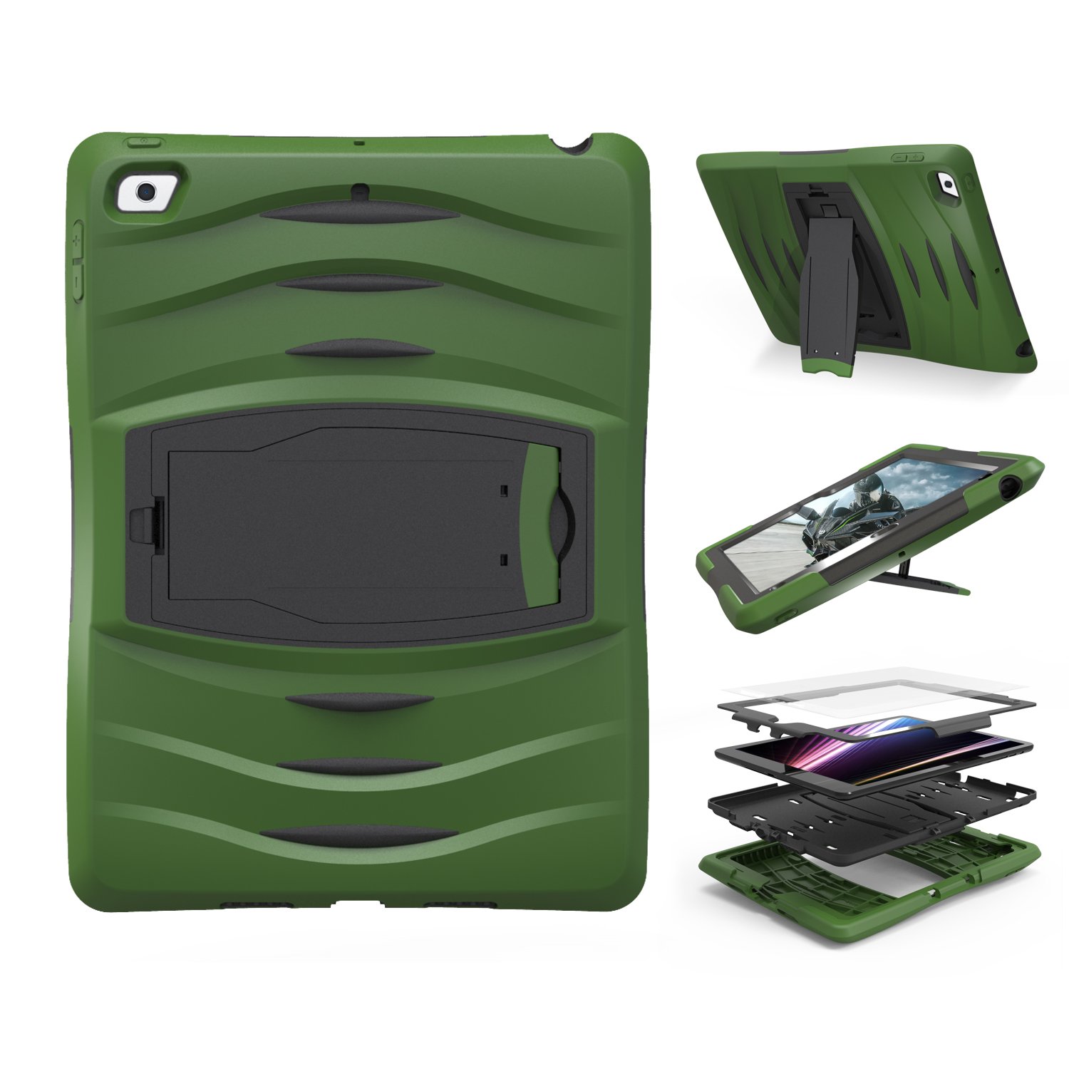 Rugged Impact Resistant Kickstand PC + Silicone Tablet Cover with Kickstand for iPad 9.7-inch (2017) - Dark Green, iPad 9.7-inch (2017)
Rugged Impact Resistant Kickstand PC + Silicone Tablet Cover with Kickstand for iPad 9.7-inch (2017) - Dark Green, iPad 9.7-inch (2017)