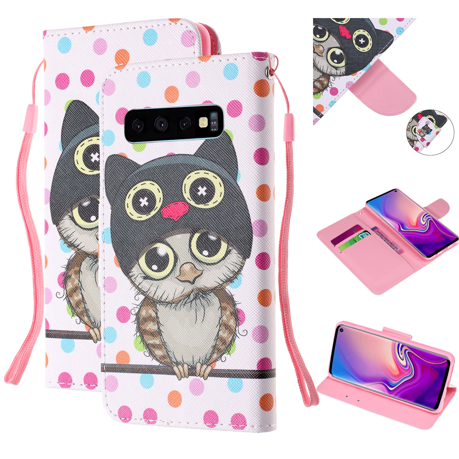 For Samsung Galaxy S10 Patterned Wallet Leather Cell Phone Cover with Strap - Cartoon Owl and Dots, Galaxy S10
For Samsung Galaxy S10 Patterned Wallet Leather Cell Phone Cover with Strap - Cartoon Owl and Dots, Galaxy S10