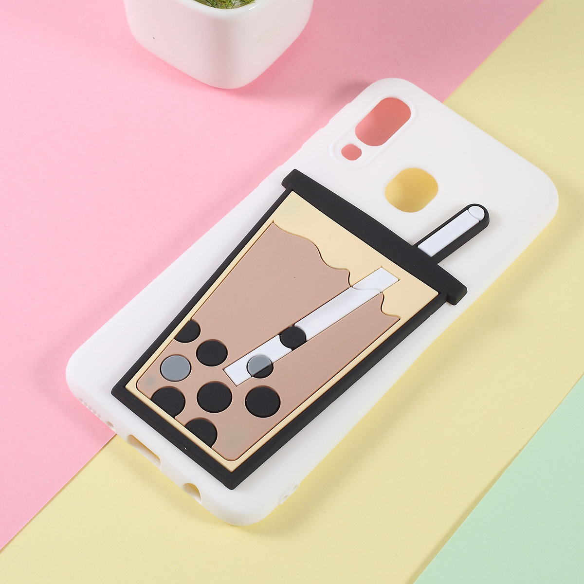 3D Bubble Tea Pattern TPU Case for Samsung Galaxy A40 - White, Galaxy A40