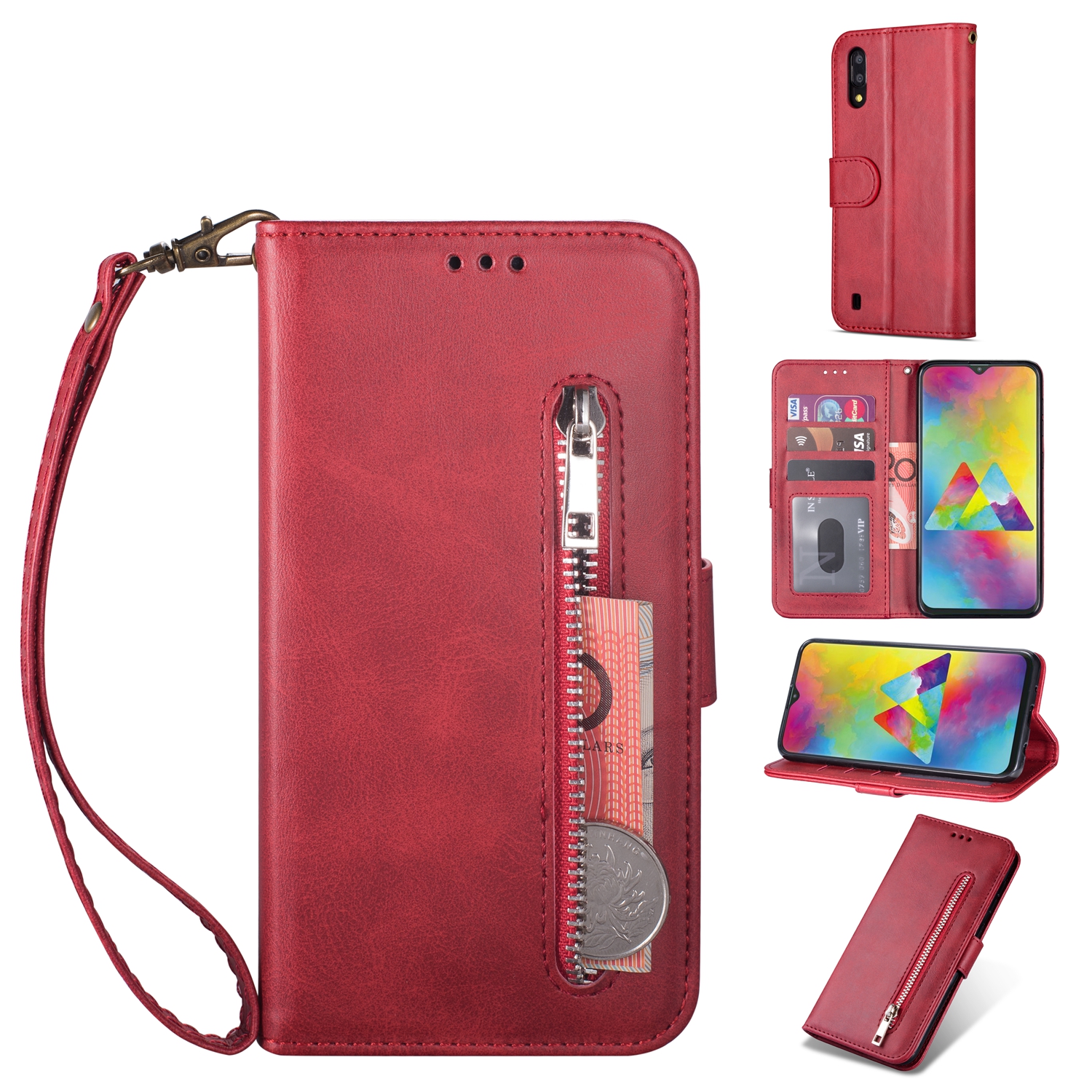 Zipper Wallet Flip Stand Leather Phone Cover with Strap for Samsung Galaxy M10 / A10 - Red, Galaxy M10
Zipper Wallet Flip Stand Leather Phone Cover with Strap for Samsung Galaxy M10 / A10 - Red, Galaxy M10