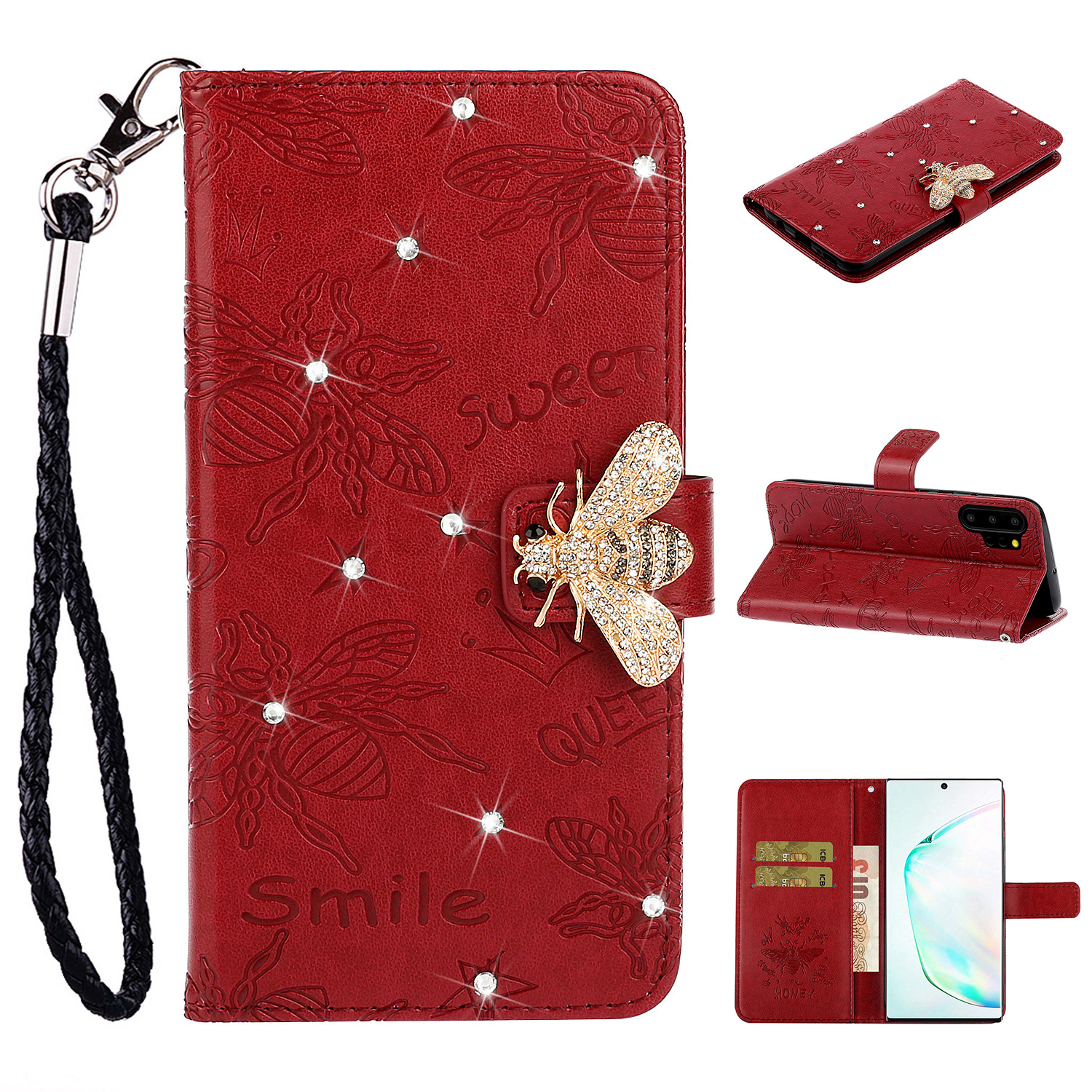 Bee Pattern Rhinestone Decor Leather Wallet Stand Case for Samsung Galaxy Note 10 Plus/10 Plus 5G - Red, Galaxy Note 10 Plus
Bee Pattern Rhinestone Decor Leather Wallet Stand Case for Samsung Galaxy Note 10 Plus/10 Plus 5G - Red, Galaxy Note 10 Plus