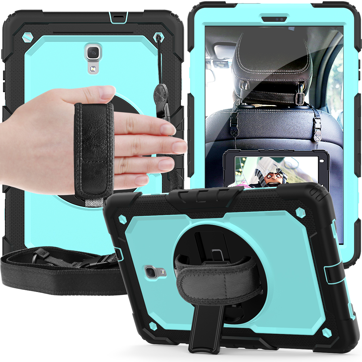 PC Silicone Kickstand Case with Strap + Screen Protector for Samsung Galaxy Tab A 10.5 (2018) T590 T595 - Black/Cyan, Galaxy Tab A 10.5 (2018) T590 T595
PC Silicone Kickstand Case with Strap + Screen Protector for Samsung Galaxy Tab A 10.5 (2018) T590 T595 - Black/Cyan, Galaxy Tab A 10.5 (2018) T590 T595